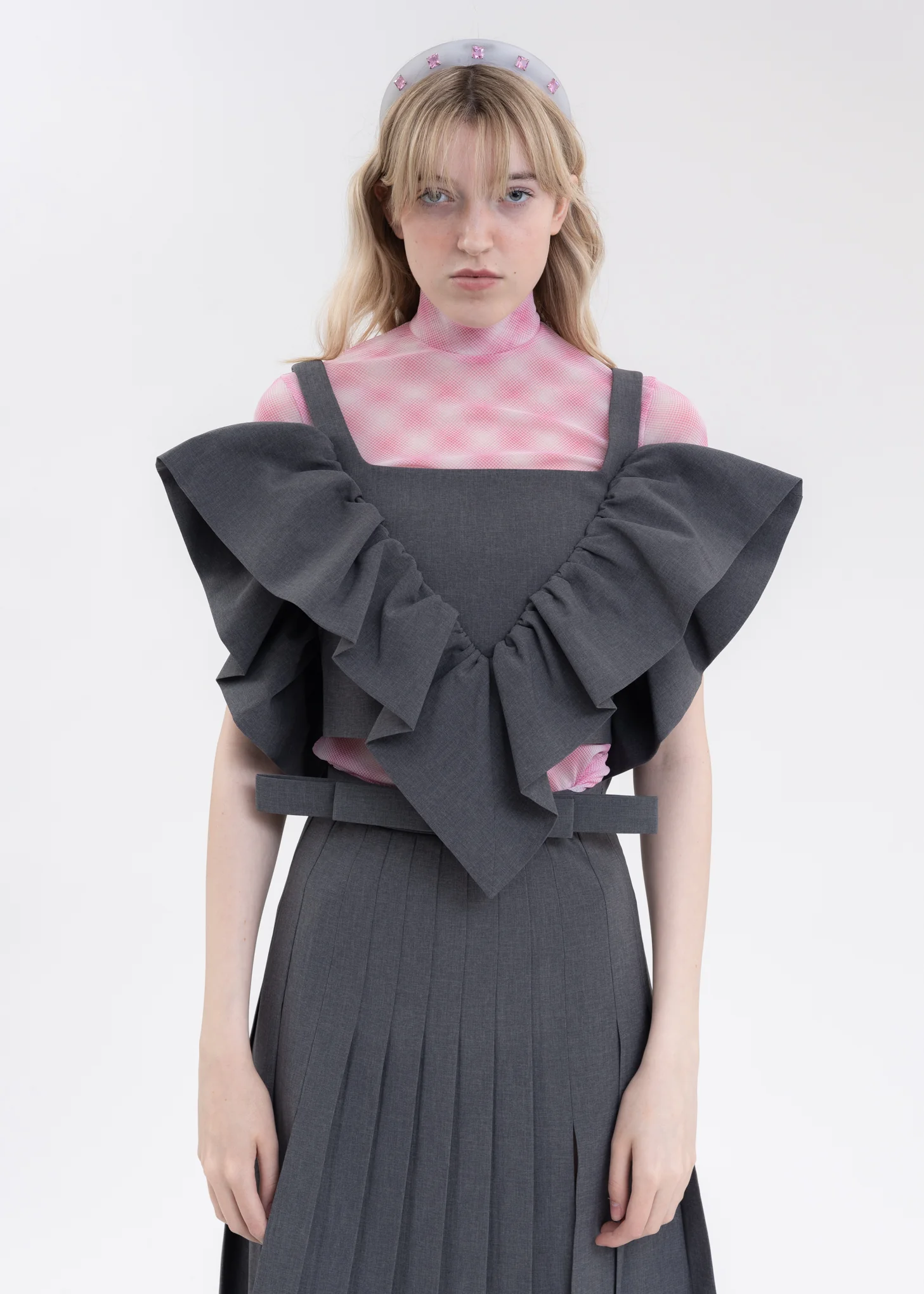 Grey V Line Ruffle Top - Image 6