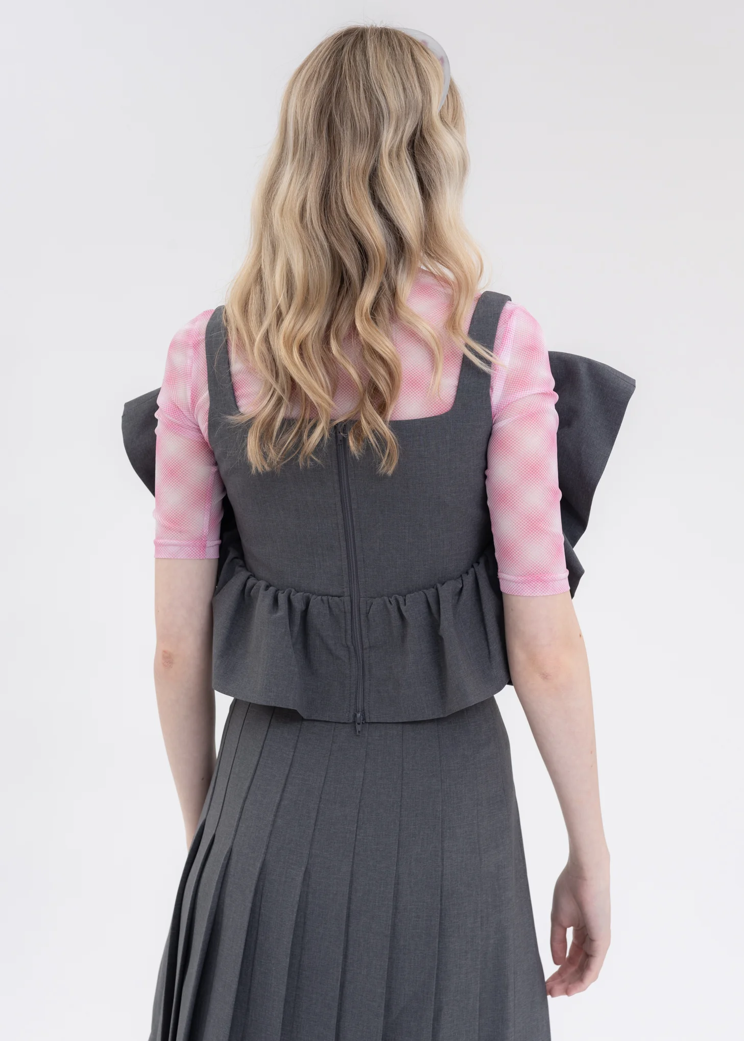 Grey V Line Ruffle Top - Image 8
