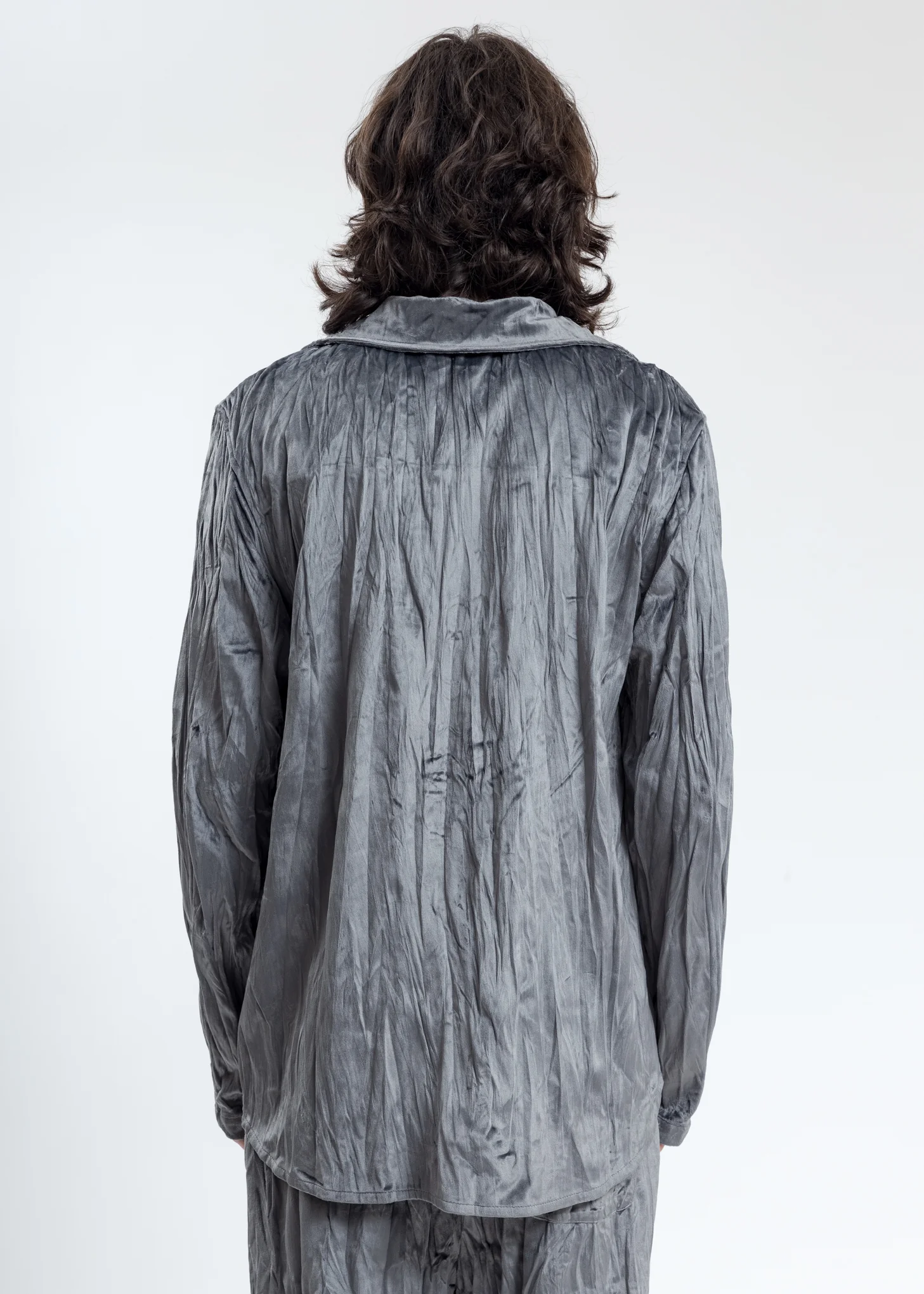 Grey Velvet Pajama Shirt - Image 3