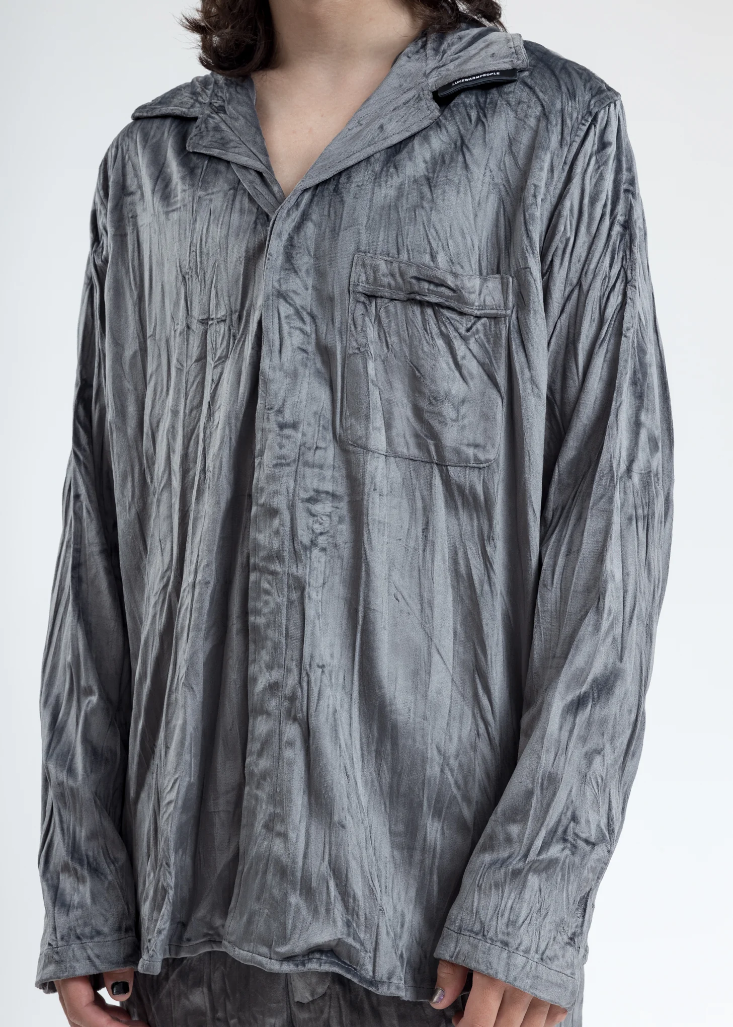 Grey Velvet Pajama Shirt - Image 4