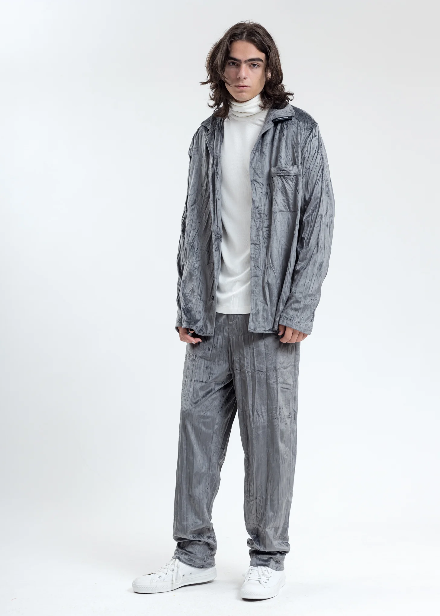 Grey Velvet Pajama Shirt - Image 7