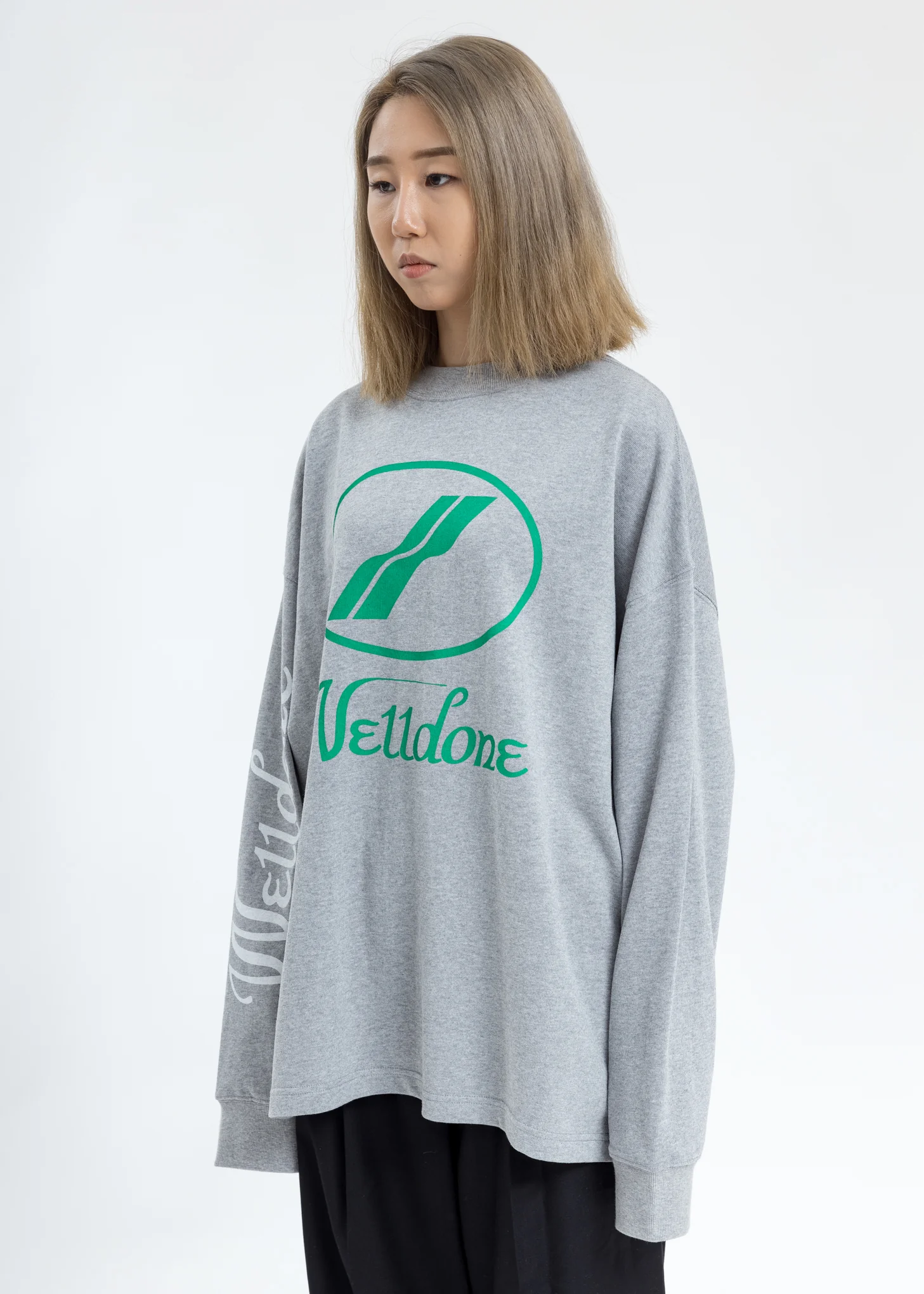 Grey WD Print Logo Long Sleeves - Image 3