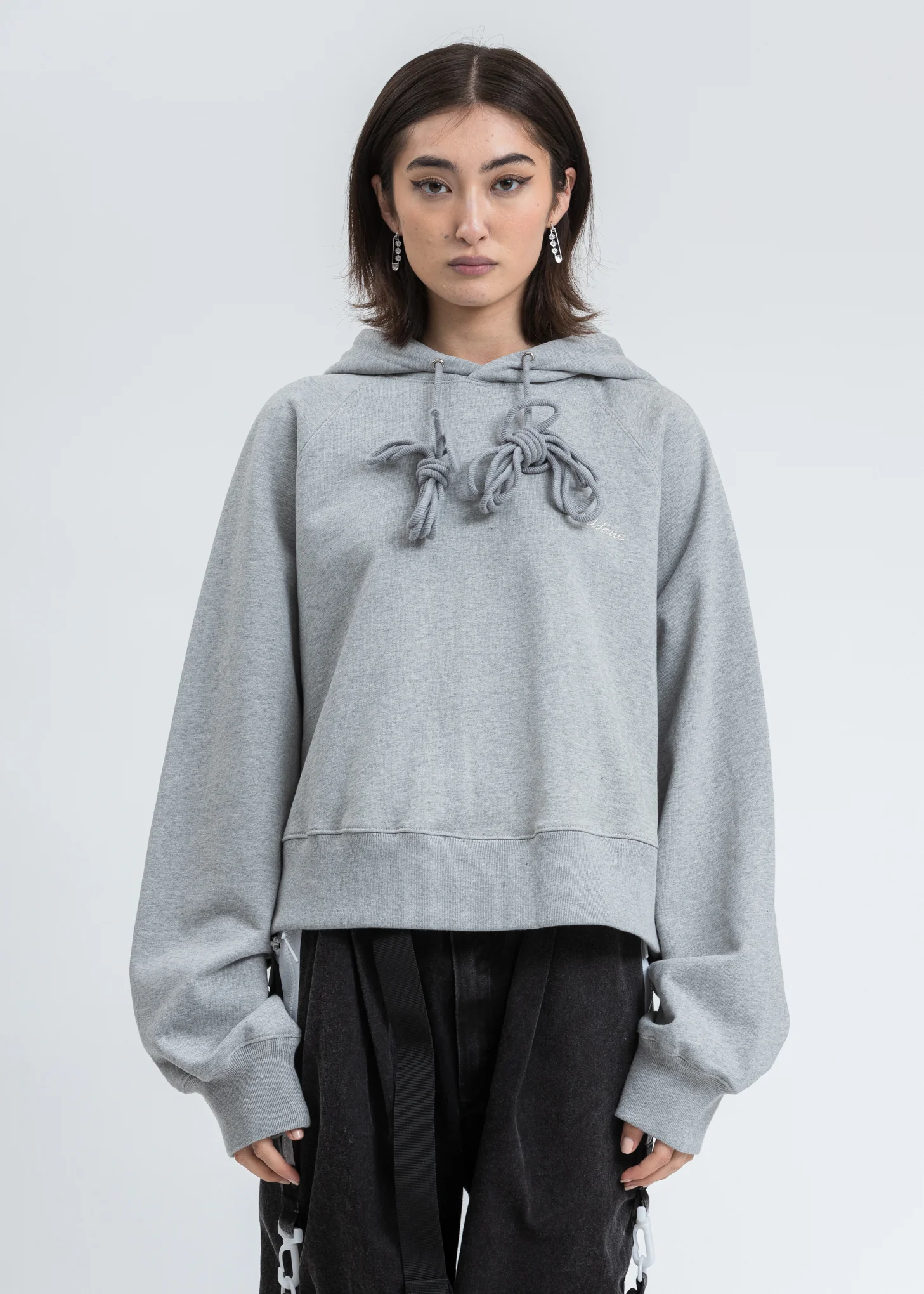 Grey We11done Embroidery Cropped Hoodie