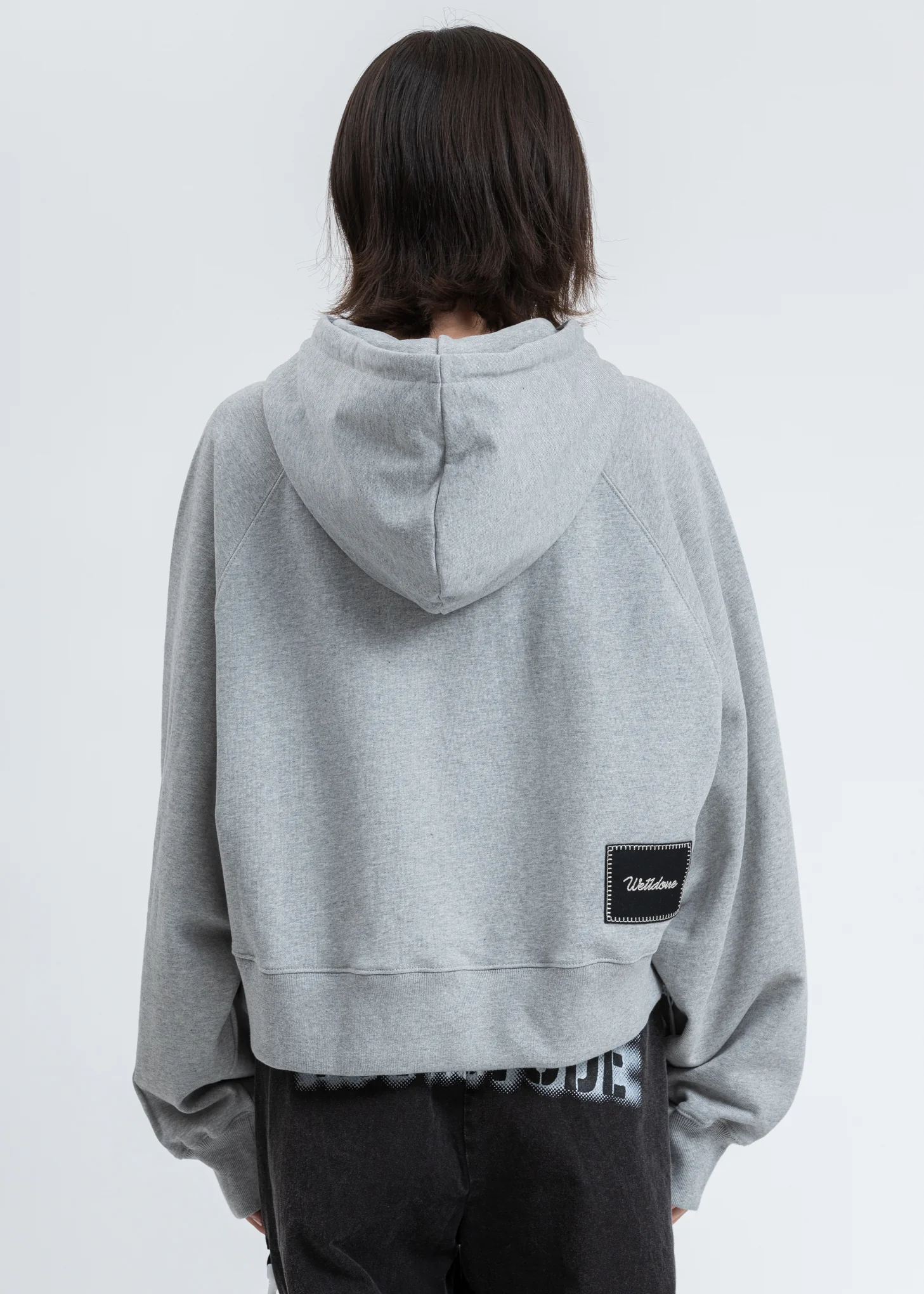 Grey We11done Embroidery Cropped Hoodie - Image 2