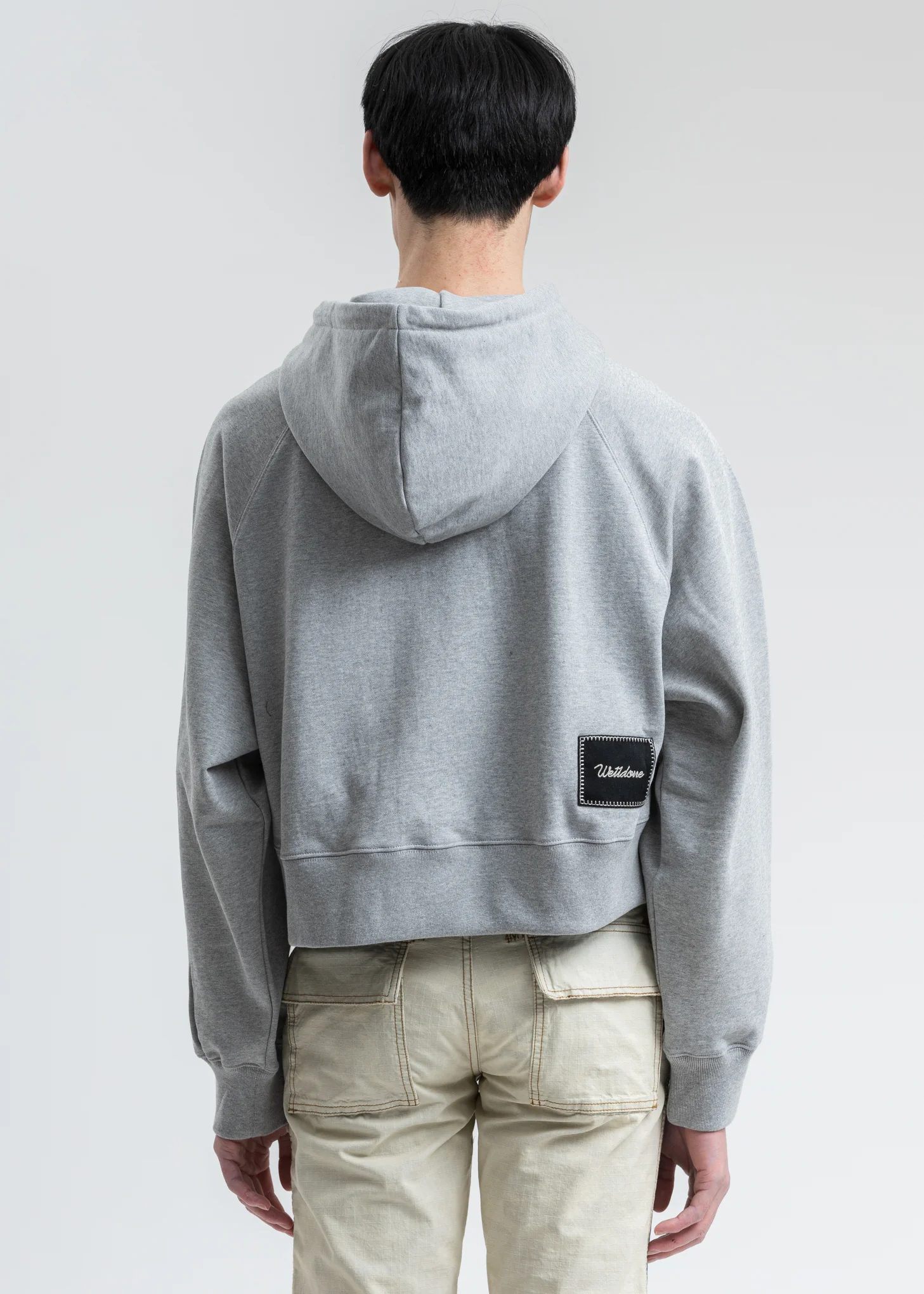 Grey We11done Embroidery Cropped Hoodie - Image 4