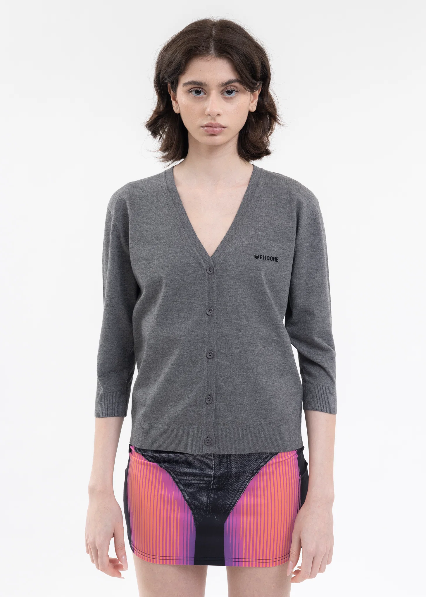 GREY WOMENS 3/4-SLEEVED CARDIGAN