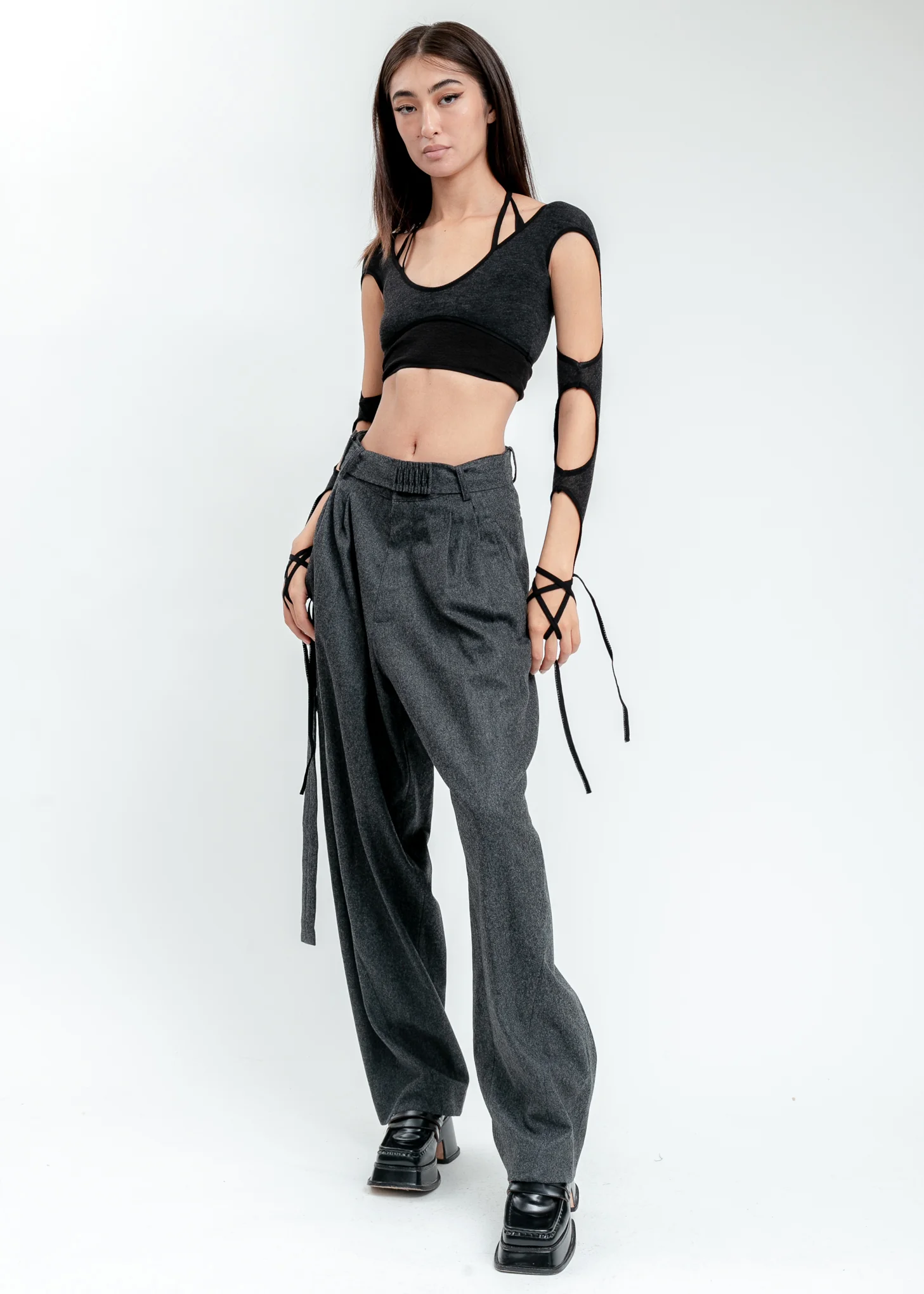 Grey Wool Wide Pants - Image 5