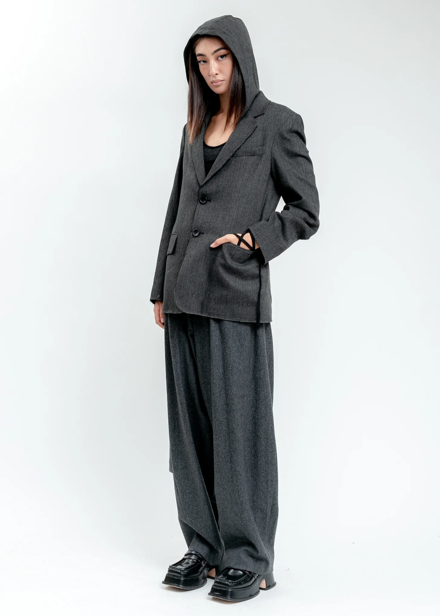 Grey Wool Wide Pants - Image 6