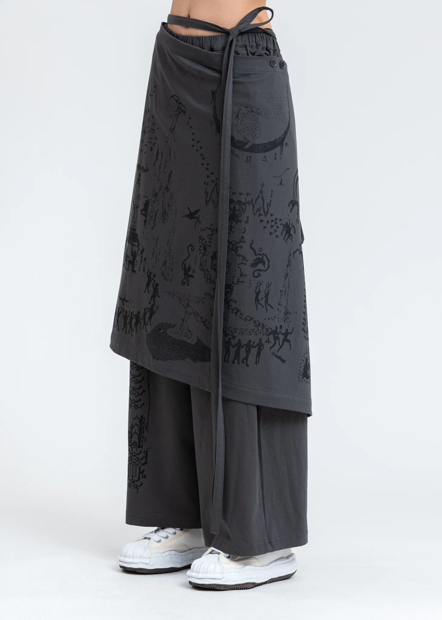 Grey Wrap Skirt Pants - Image 2