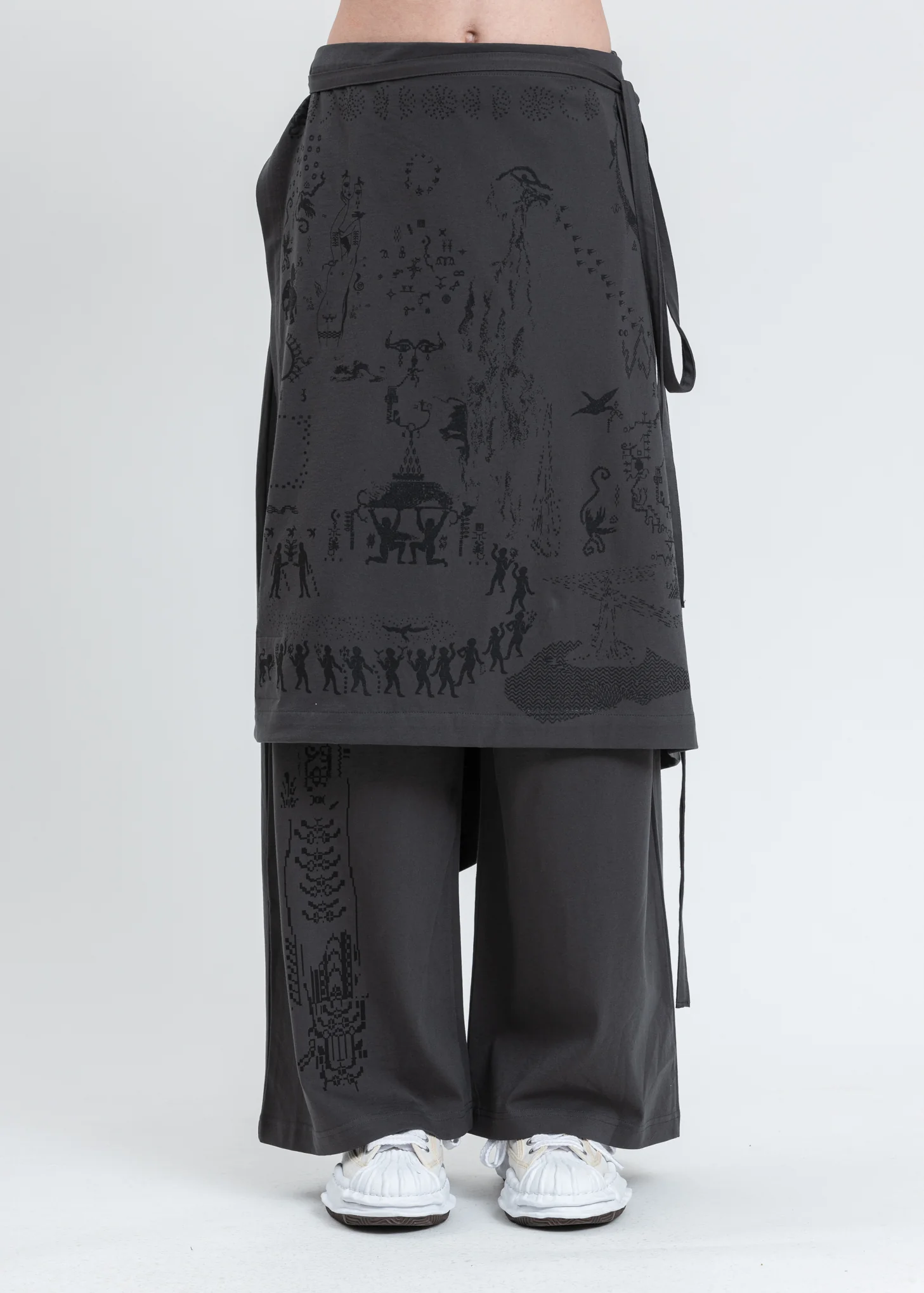 Grey Wrap Skirt Pants