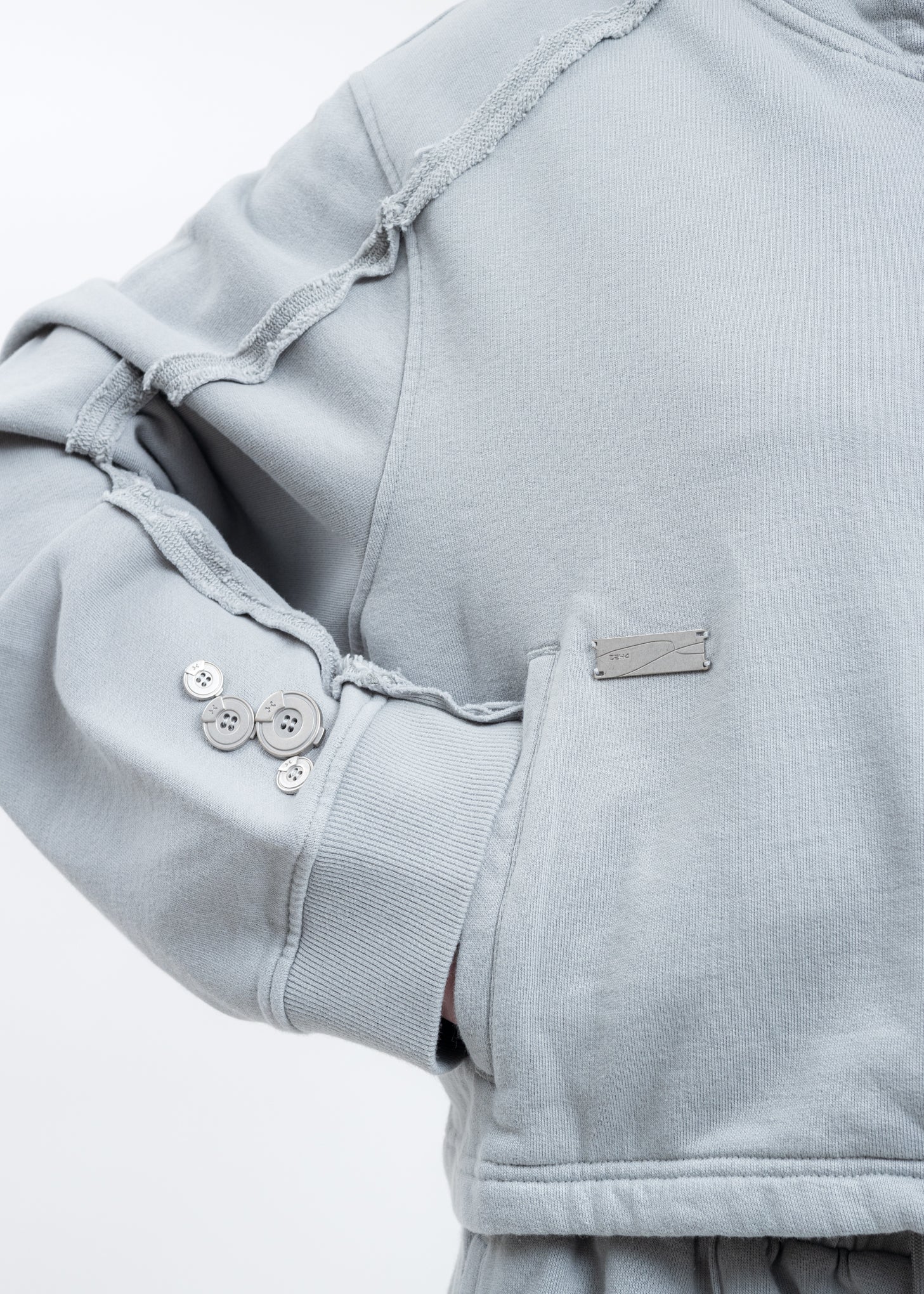 Grey Zippered Raw Edge Short Hoodie - Image 4