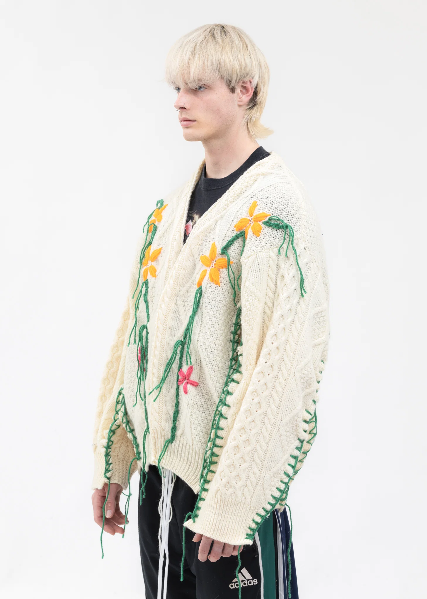 Hand Embroidery Fisherman Knit Cardigan -Style 1 - Image 3