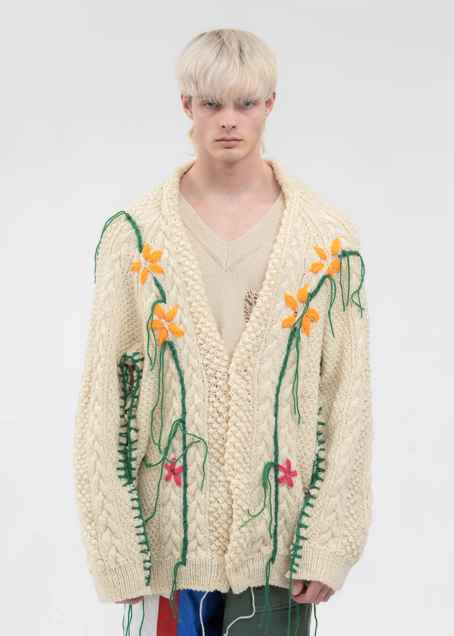 Hand Embroidery Fisherman Knit Cardigan -Style 2