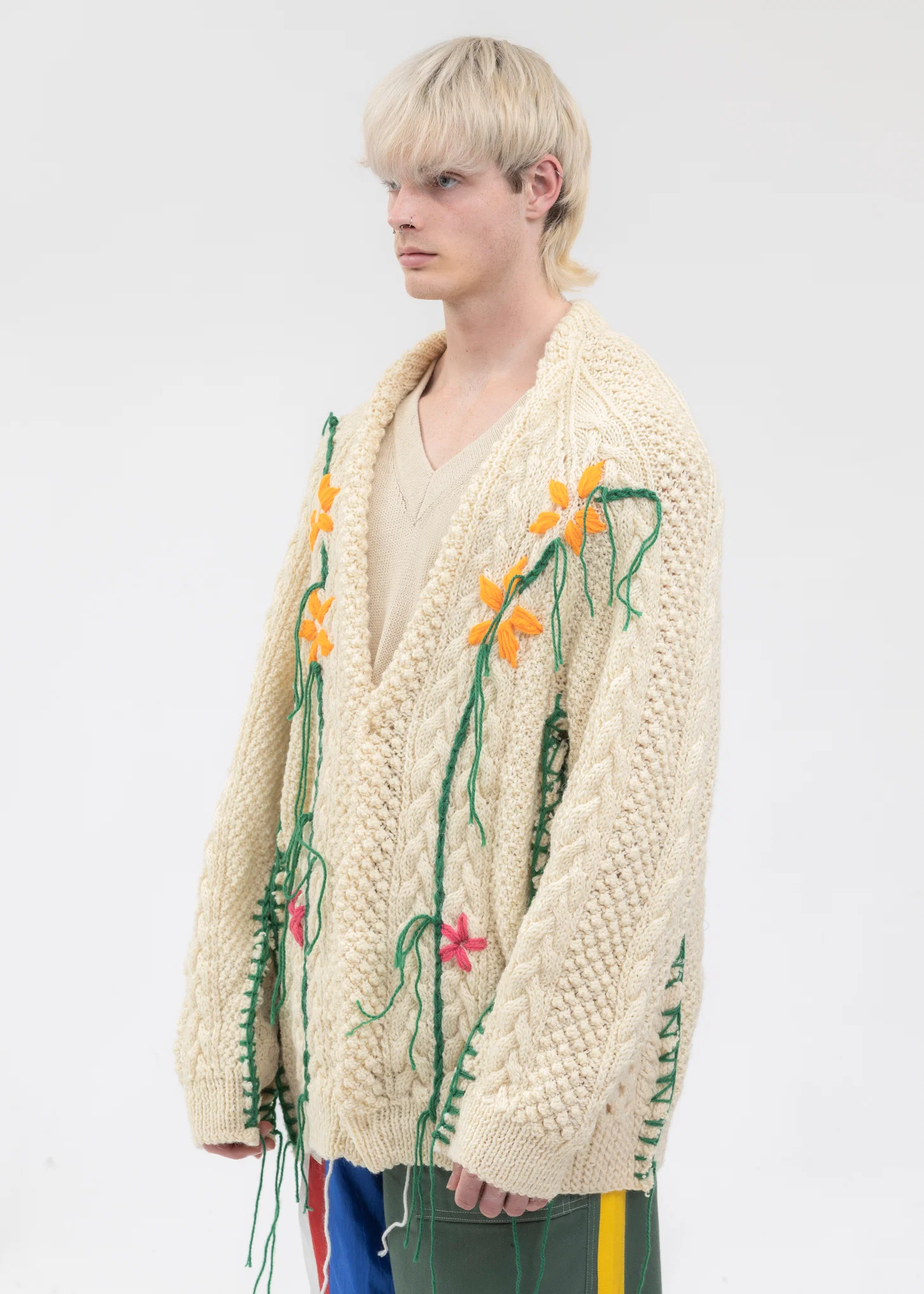 Hand Embroidery Fisherman Knit Cardigan -Style 2 - Image 3