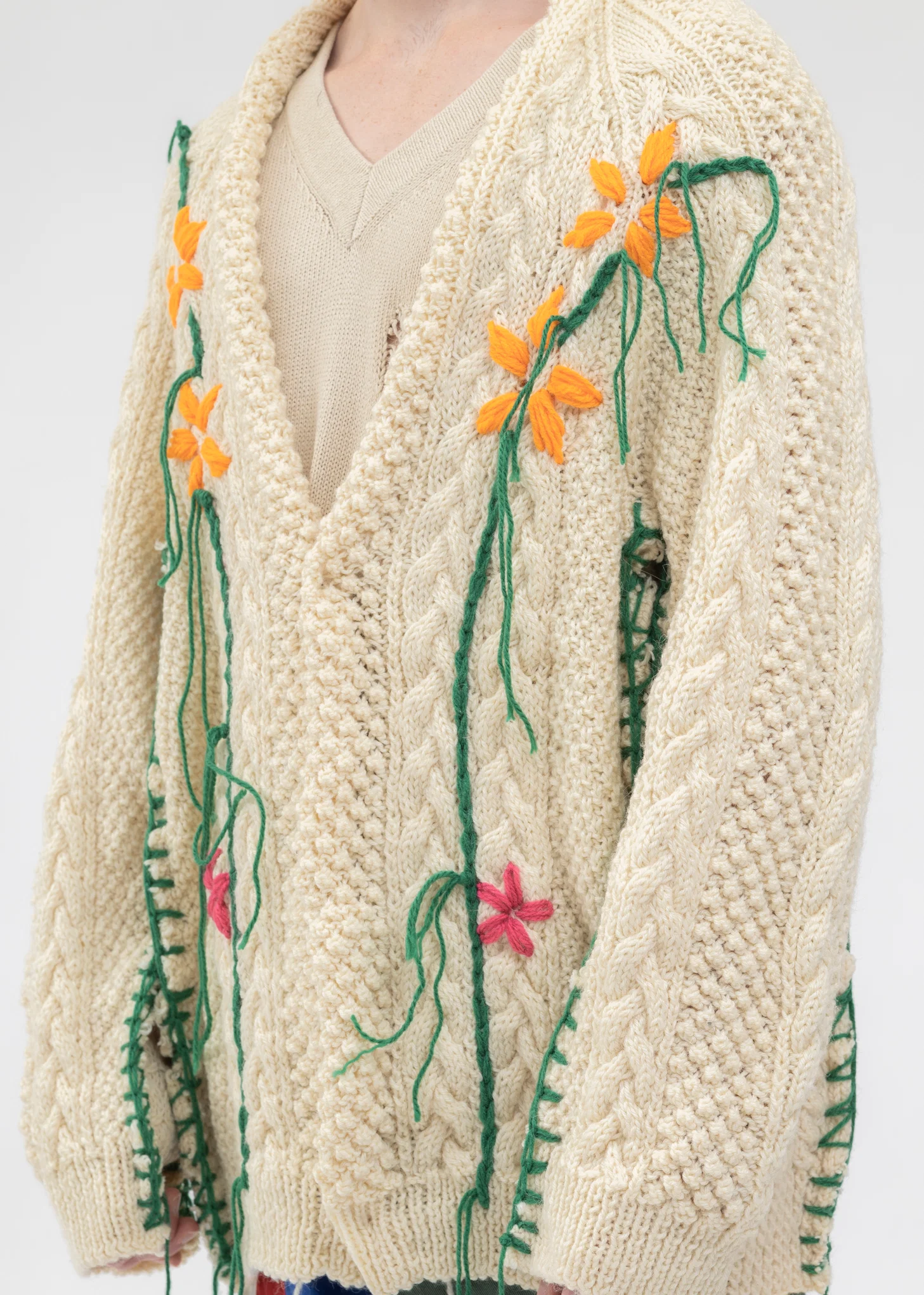 Hand Embroidery Fisherman Knit Cardigan -Style 2 - Image 4