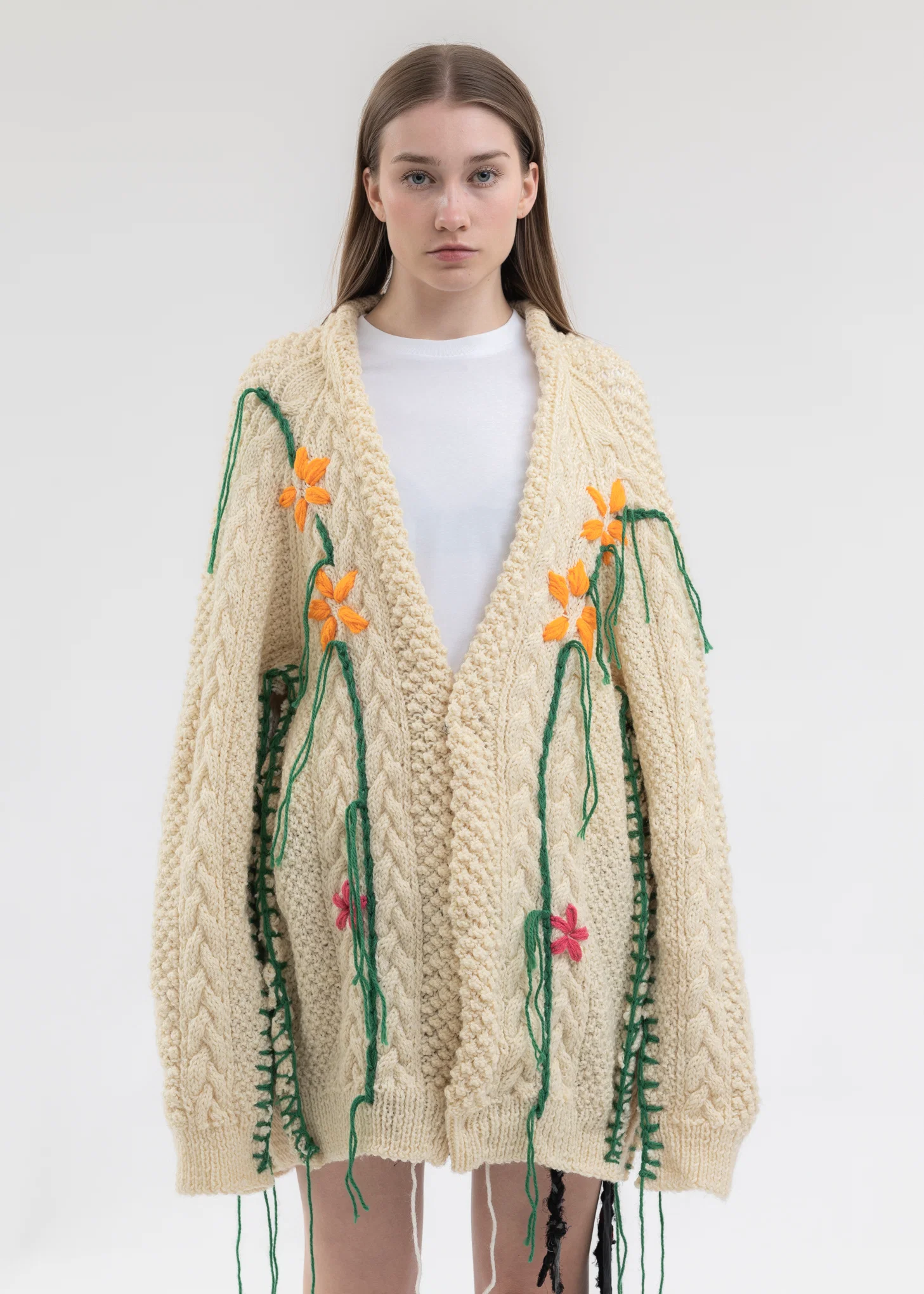 Hand Embroidery Fisherman Knit Cardigan -Style 2