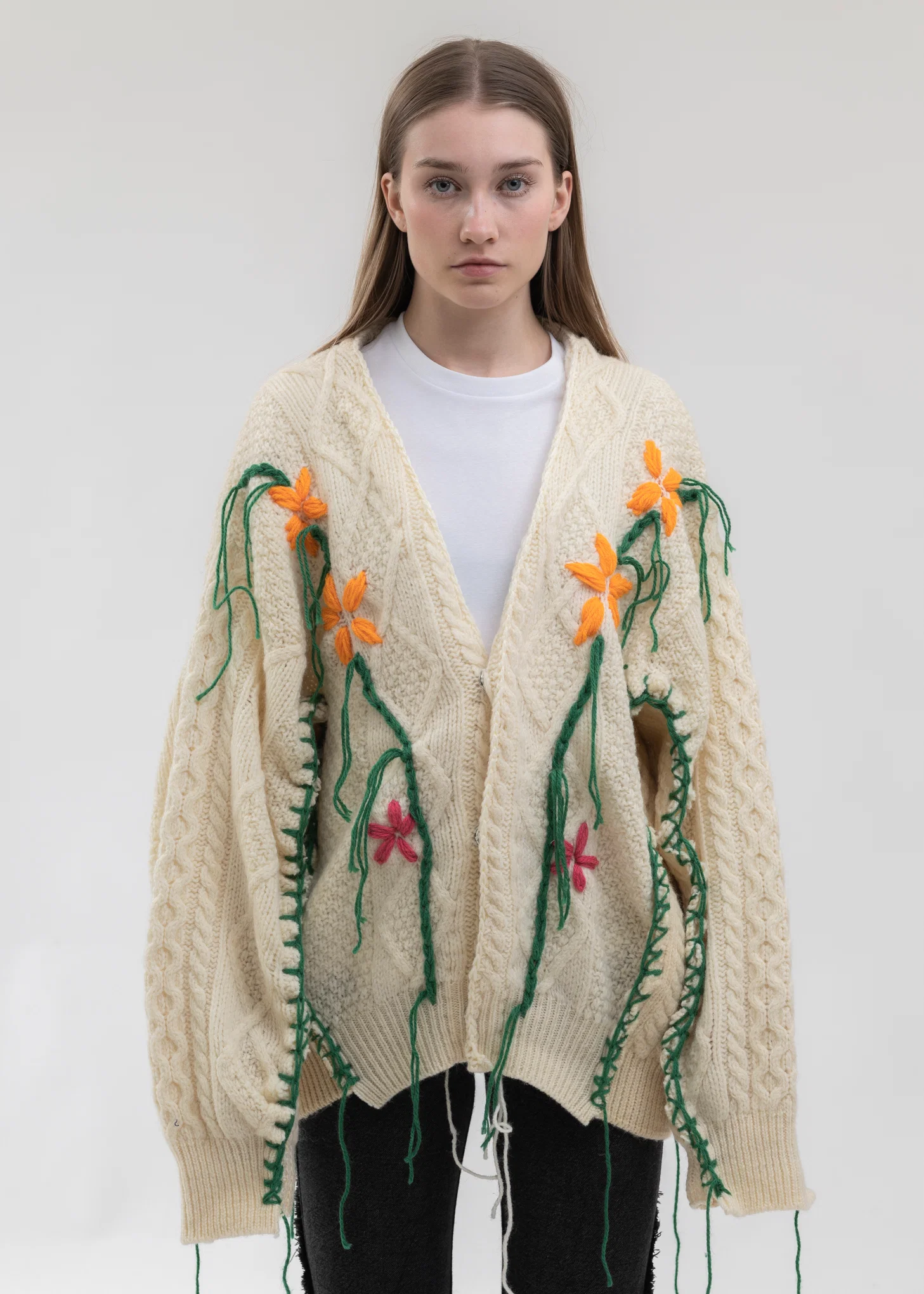 Hand Embroidery Fisherman Knit Cardigan -Style 1