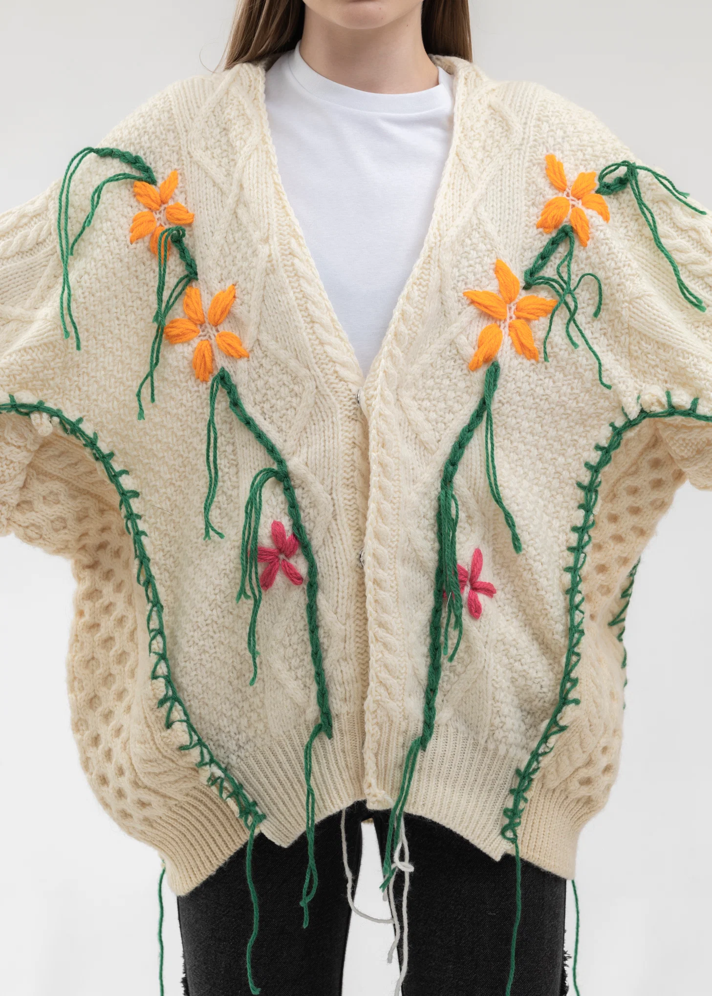 Hand Embroidery Fisherman Knit Cardigan -Style 1 - Image 2