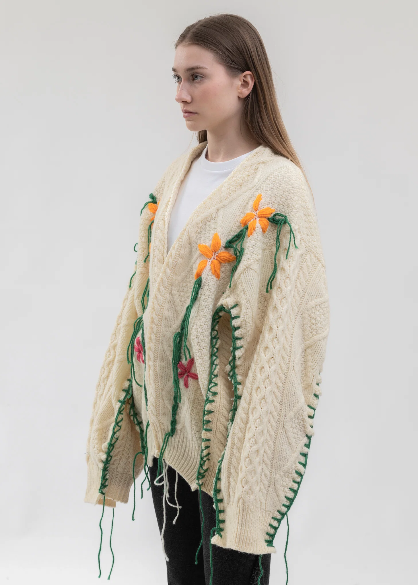 Hand Embroidery Fisherman Knit Cardigan -Style 1 - Image 3