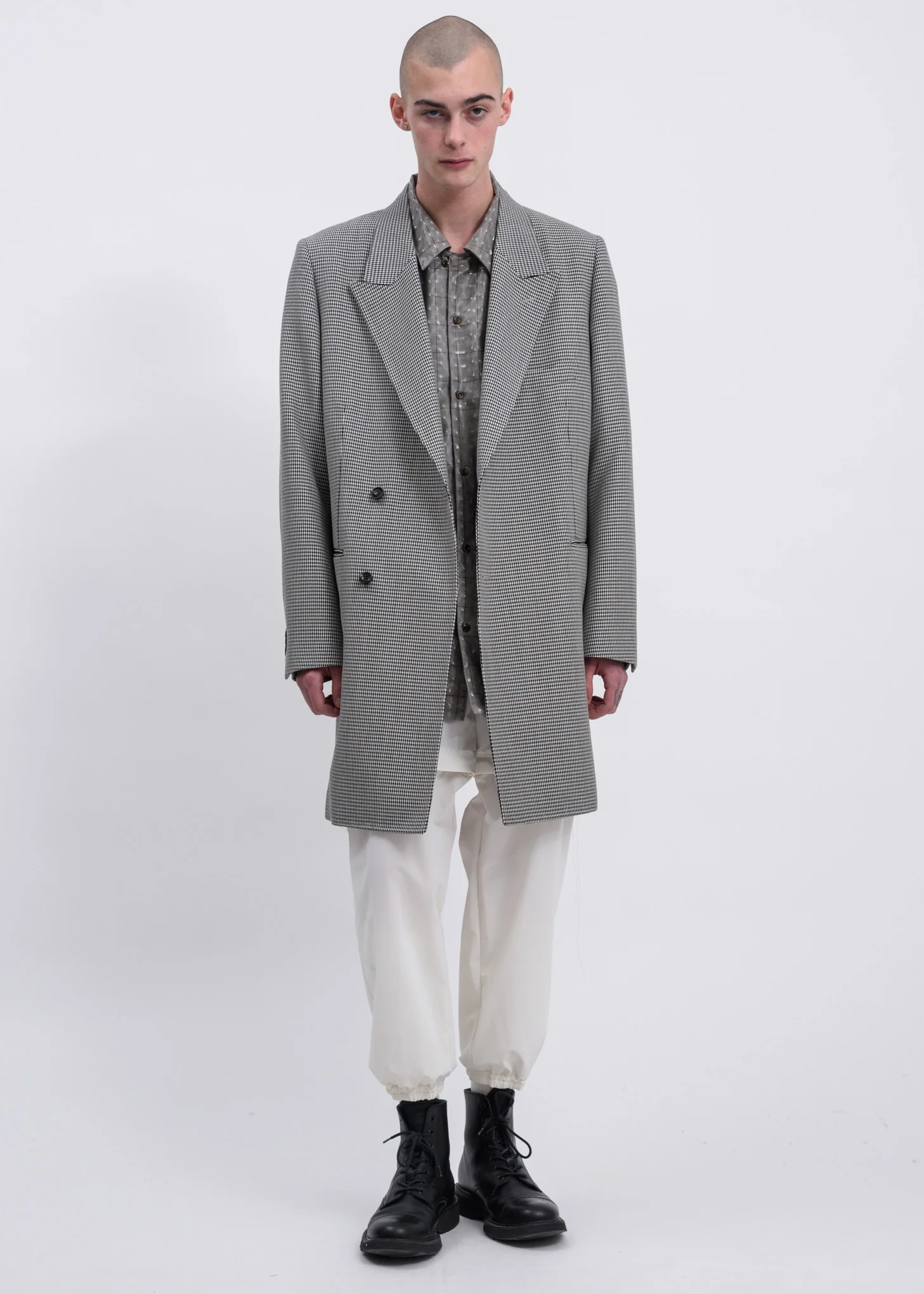 Houndstooth Pe/W Hand-Painted Long Tailored Jacket - Image 2