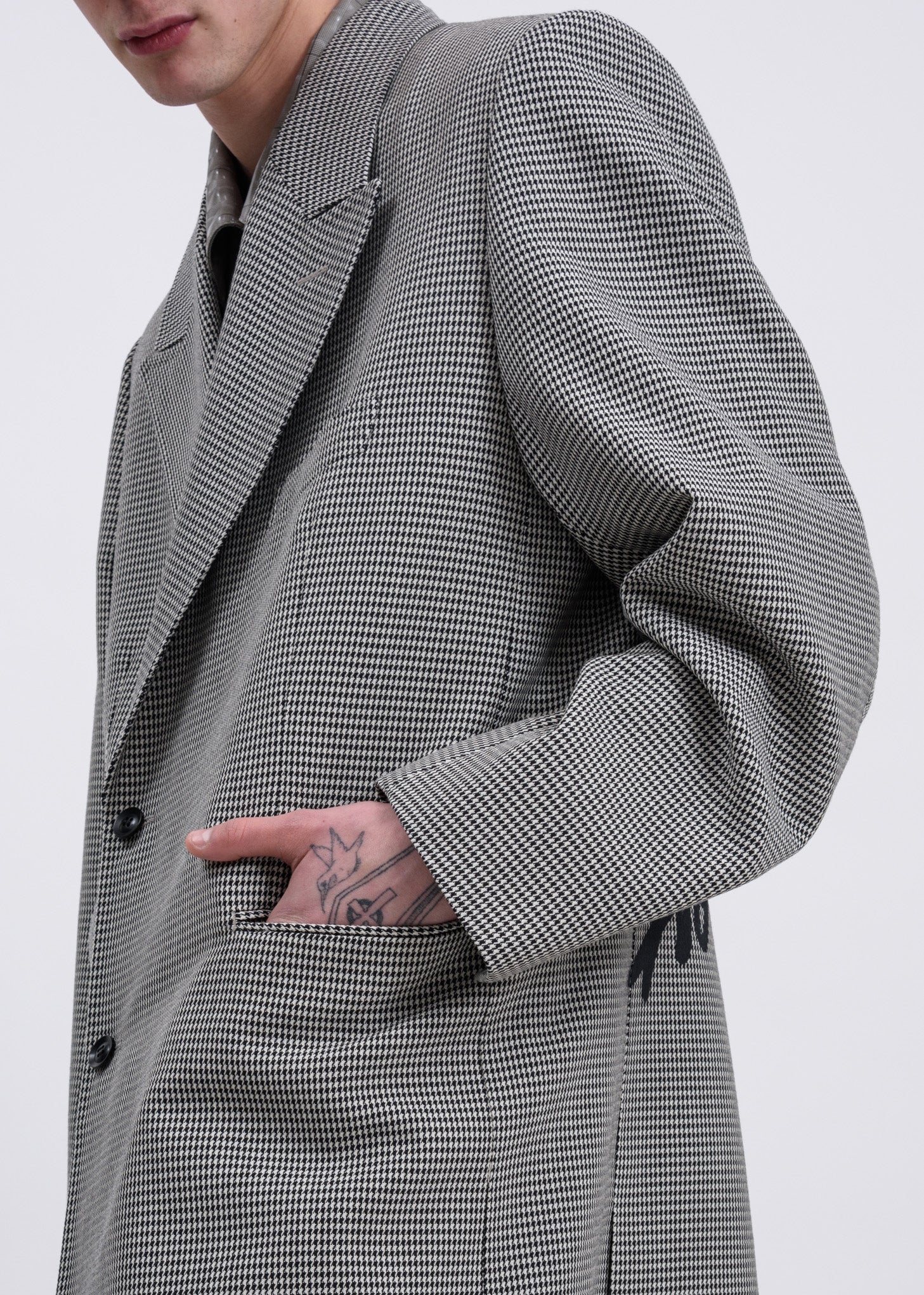 Houndstooth Pe/W Hand-Painted Long Tailored Jacket - Image 3