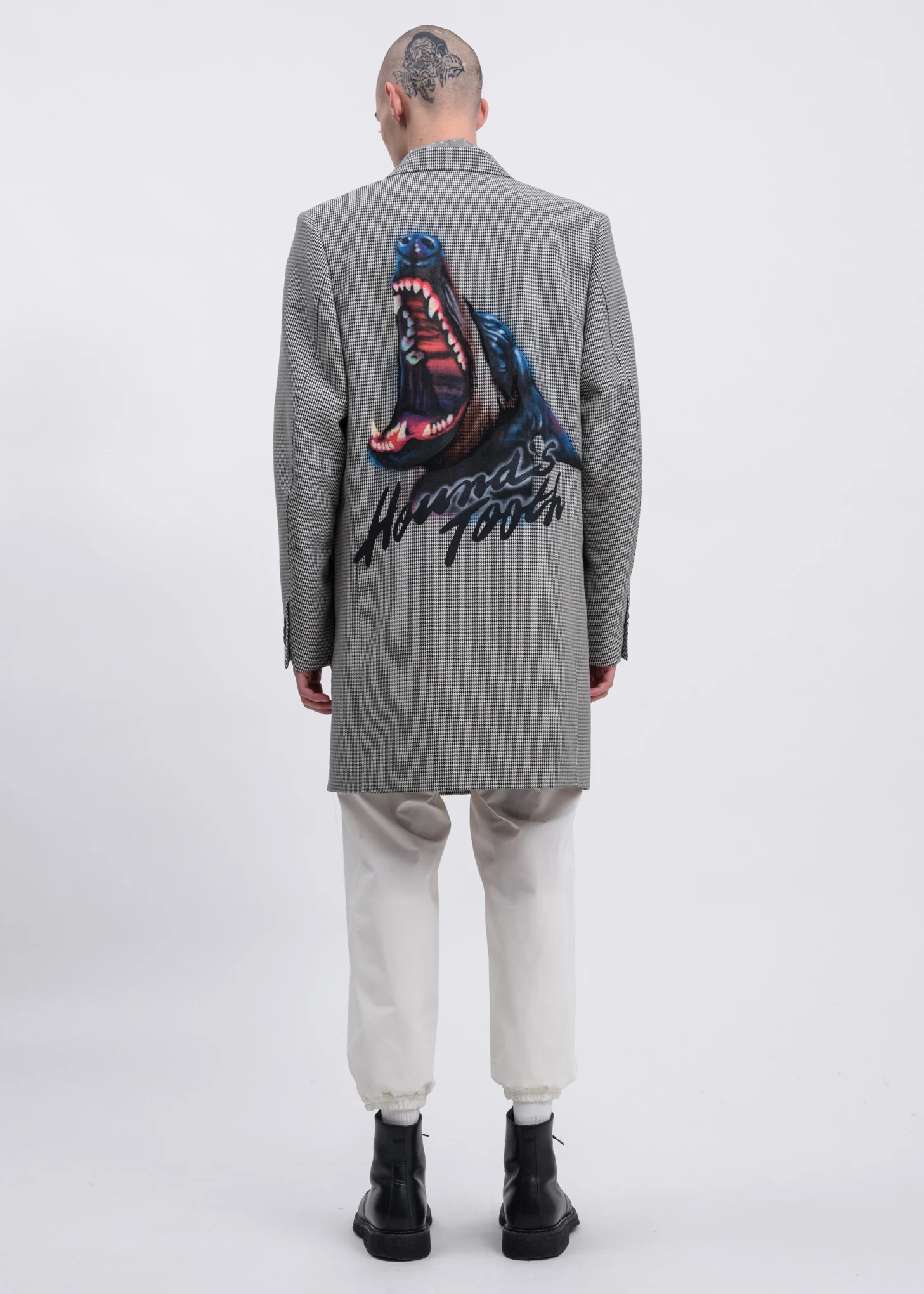 Houndstooth Pe/W Hand-Painted Long Tailored Jacket - Image 4