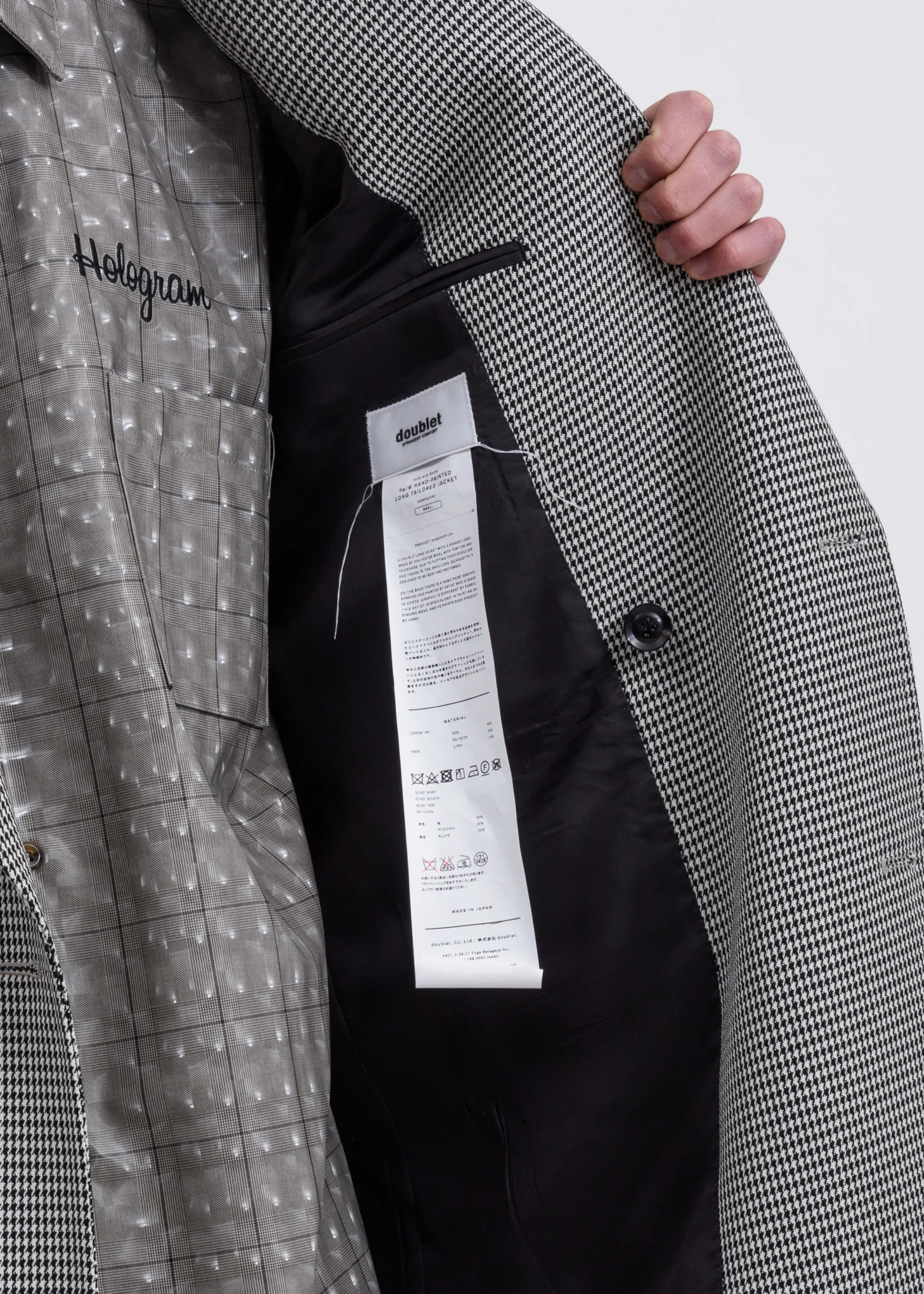 Houndstooth Pe/W Hand-Painted Long Tailored Jacket - Image 5