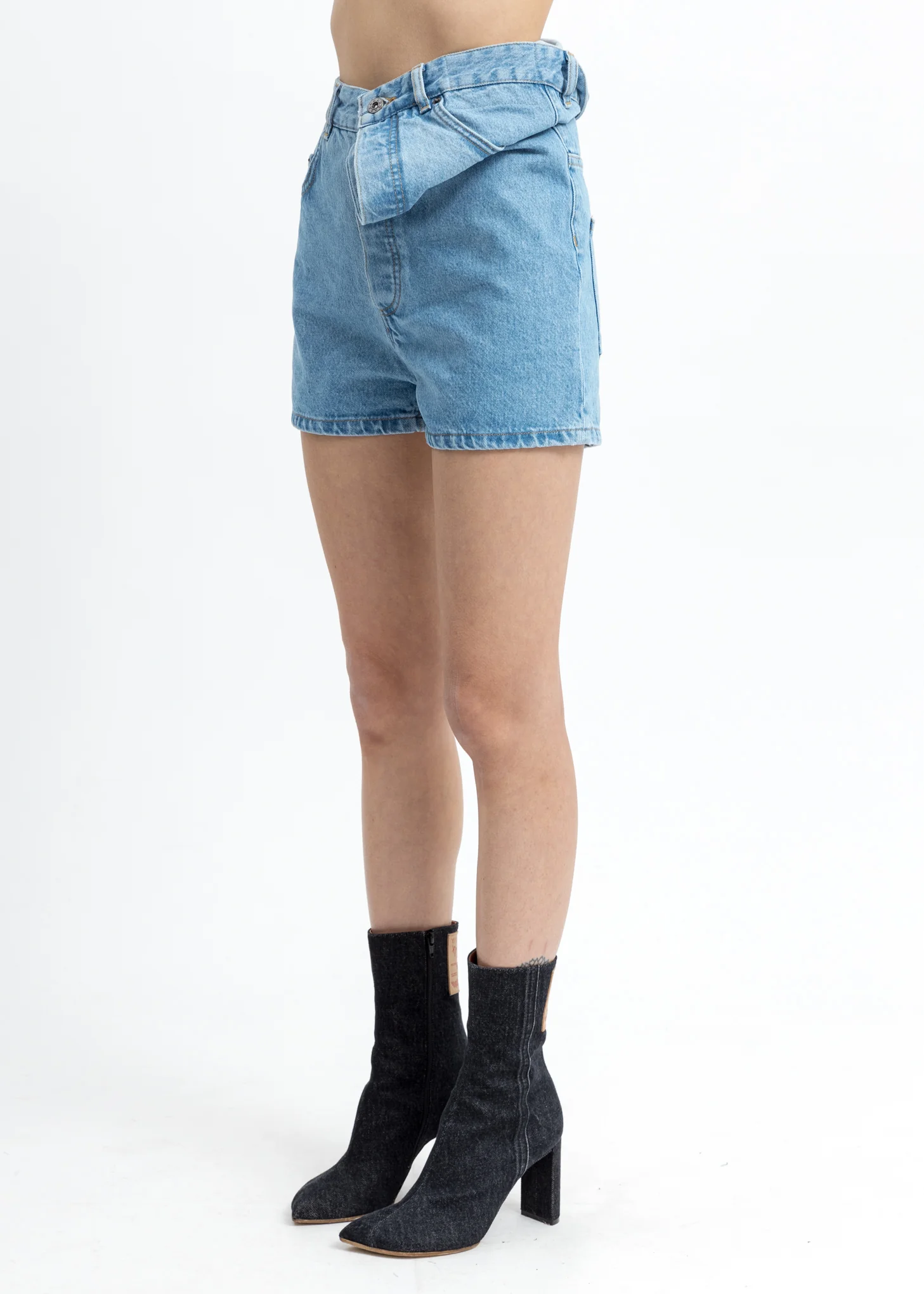 Ice Blue Asymmetric Denim Shorts - Image 2