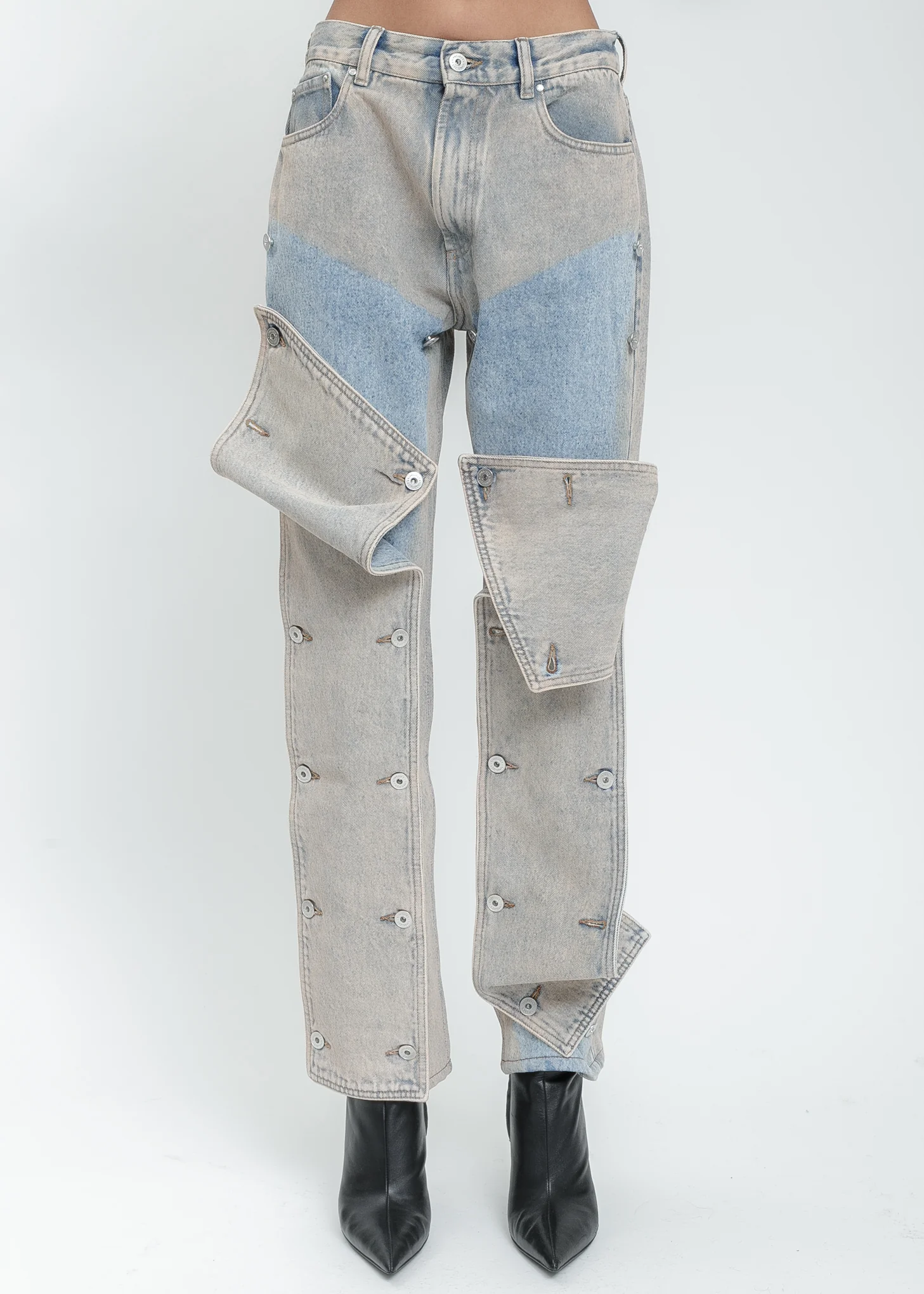 Ice Blue Button Panel Jeans