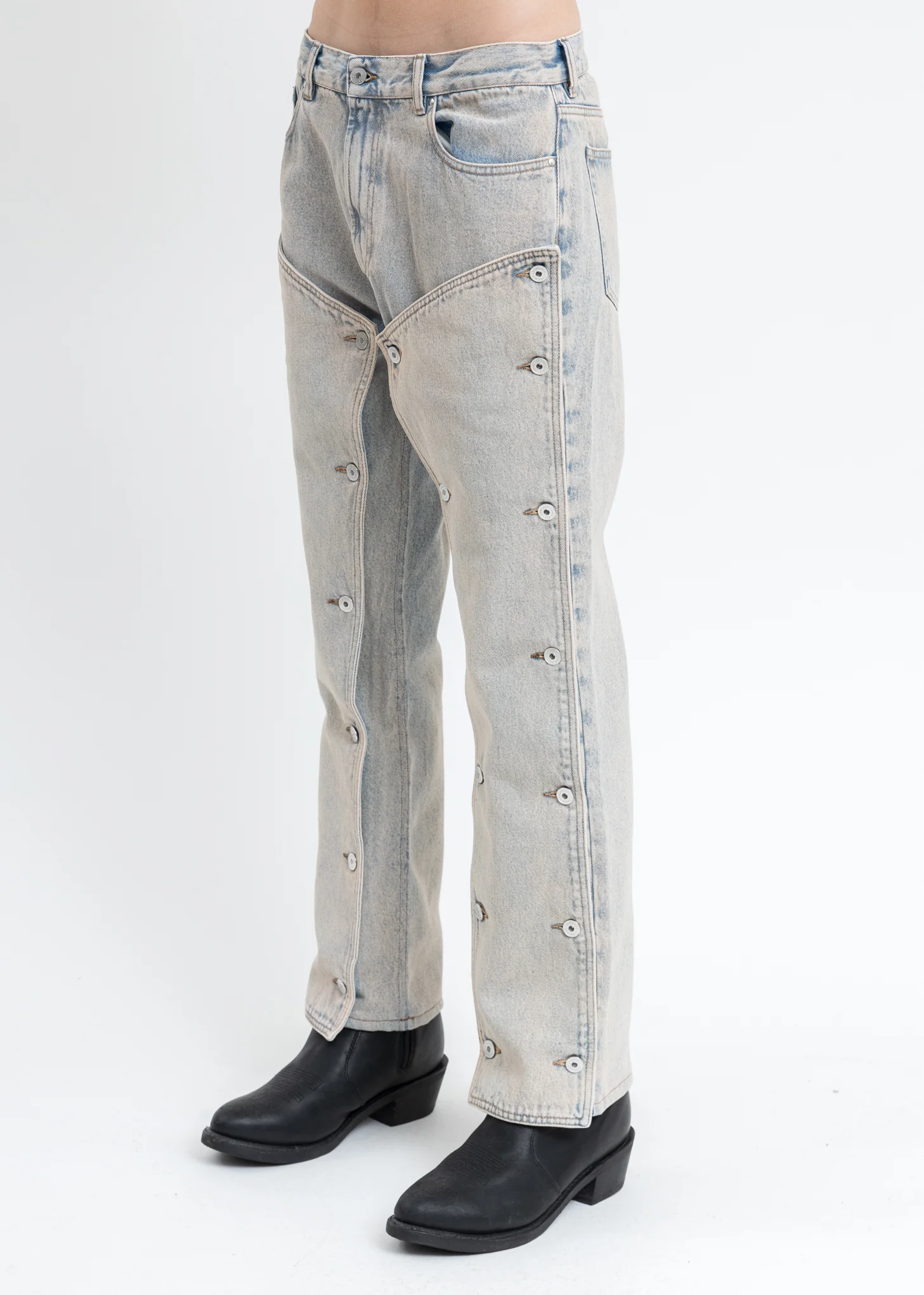 Ice Blue Button Panel Jeans - Image 3