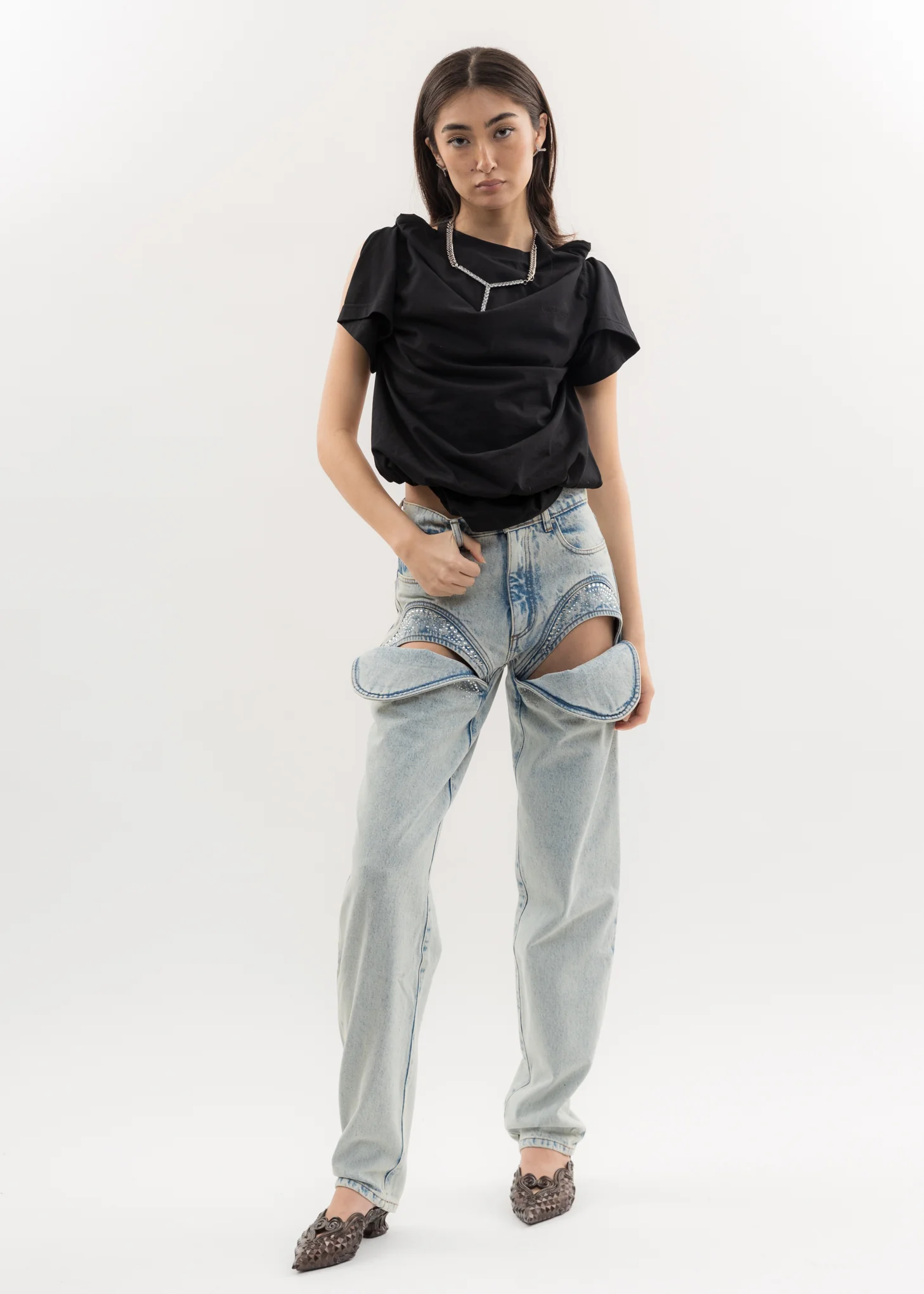 Ice Blue CUT OUT RHINESTONE Jeans - Image 8