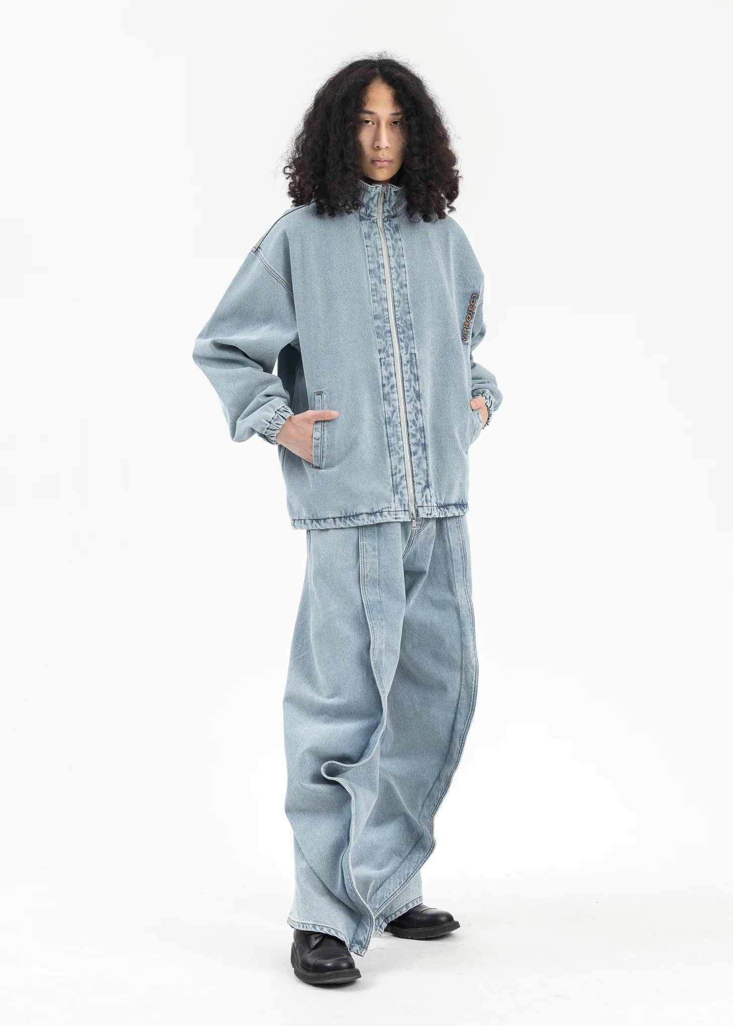 ICE BLUE PINCHED LOGO DENIM WINDBREAKER - Image 5