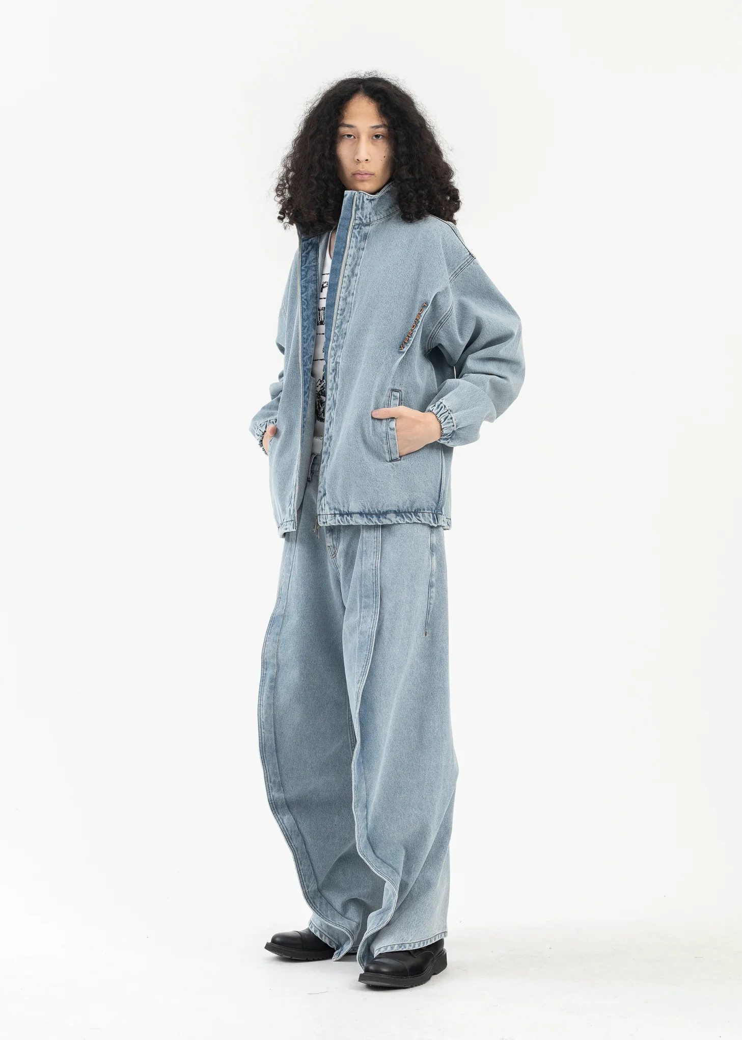 ICE BLUE PINCHED LOGO DENIM WINDBREAKER - Image 6