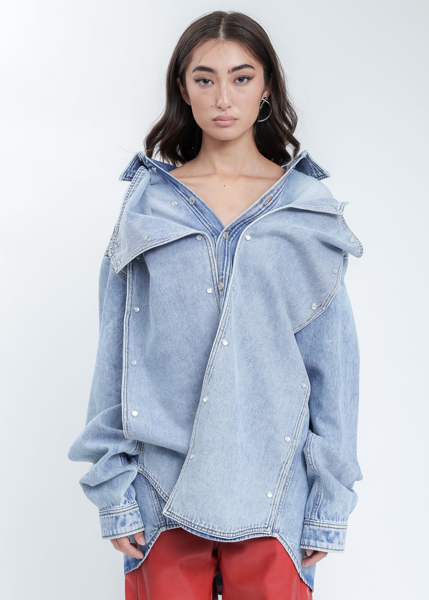 Ice Blue Snap Panel Denim Shirt