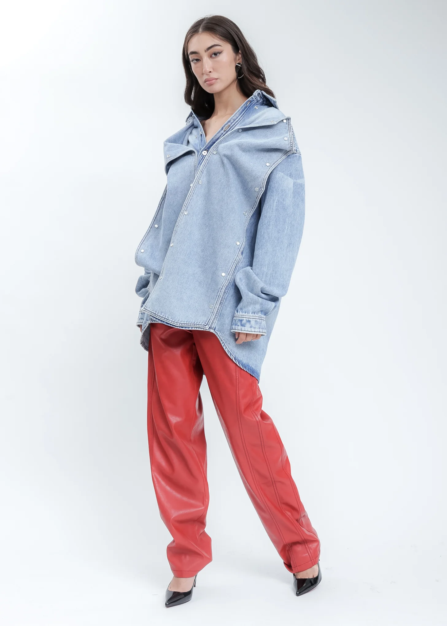 Ice Blue Snap Panel Denim Shirt - Image 10
