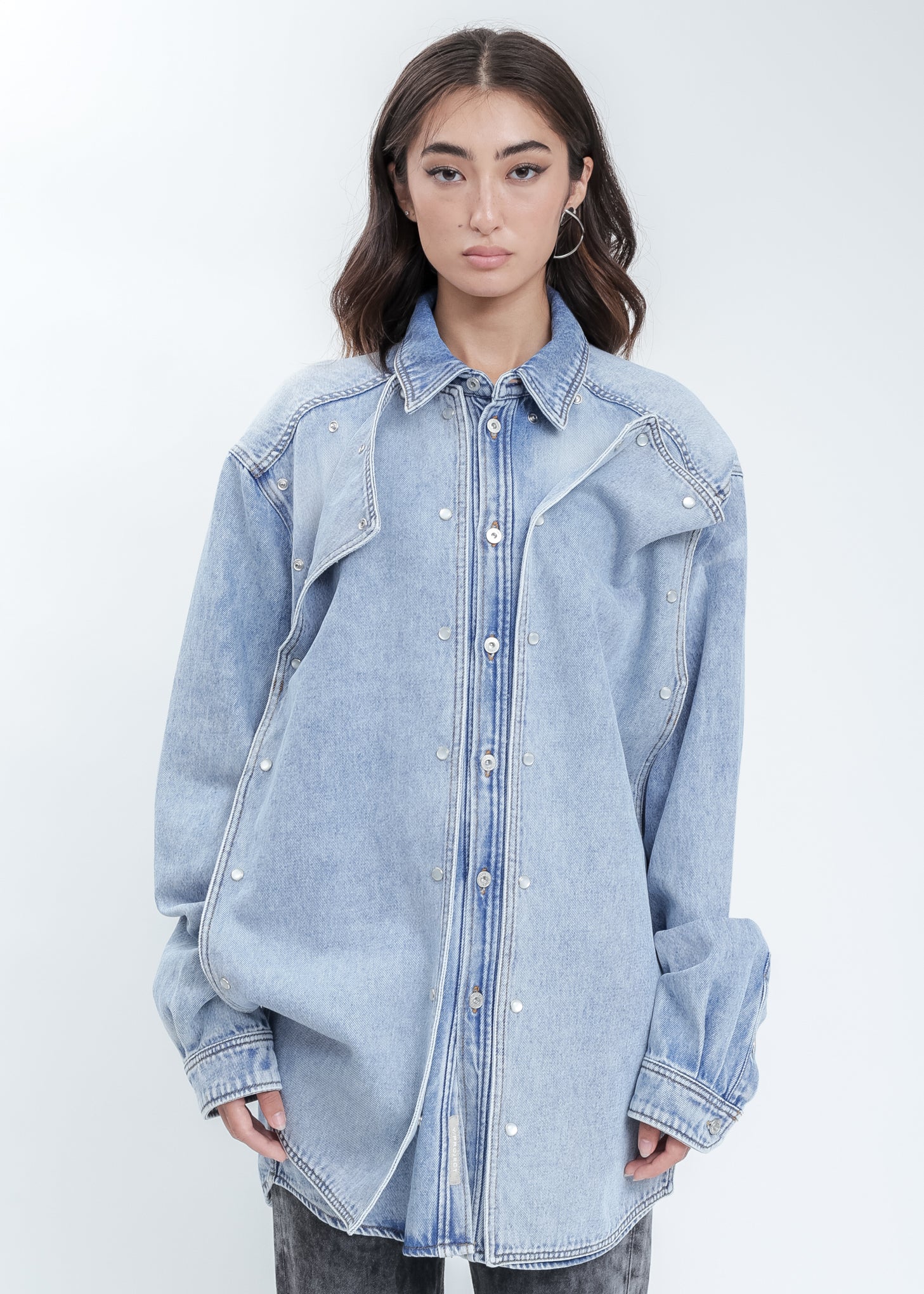 Ice Blue Snap Panel Denim Shirt - Image 2