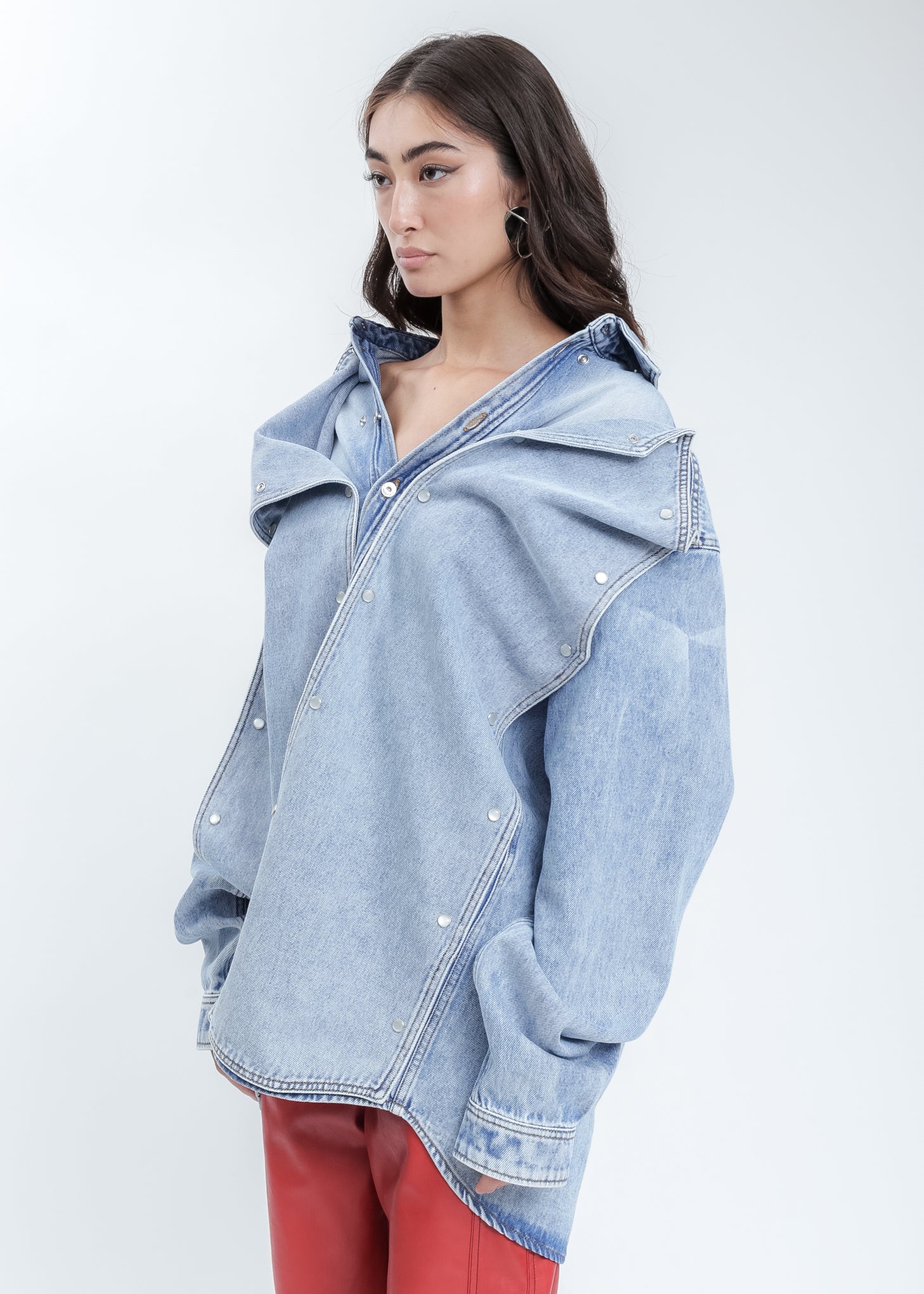 Ice Blue Snap Panel Denim Shirt - Image 3