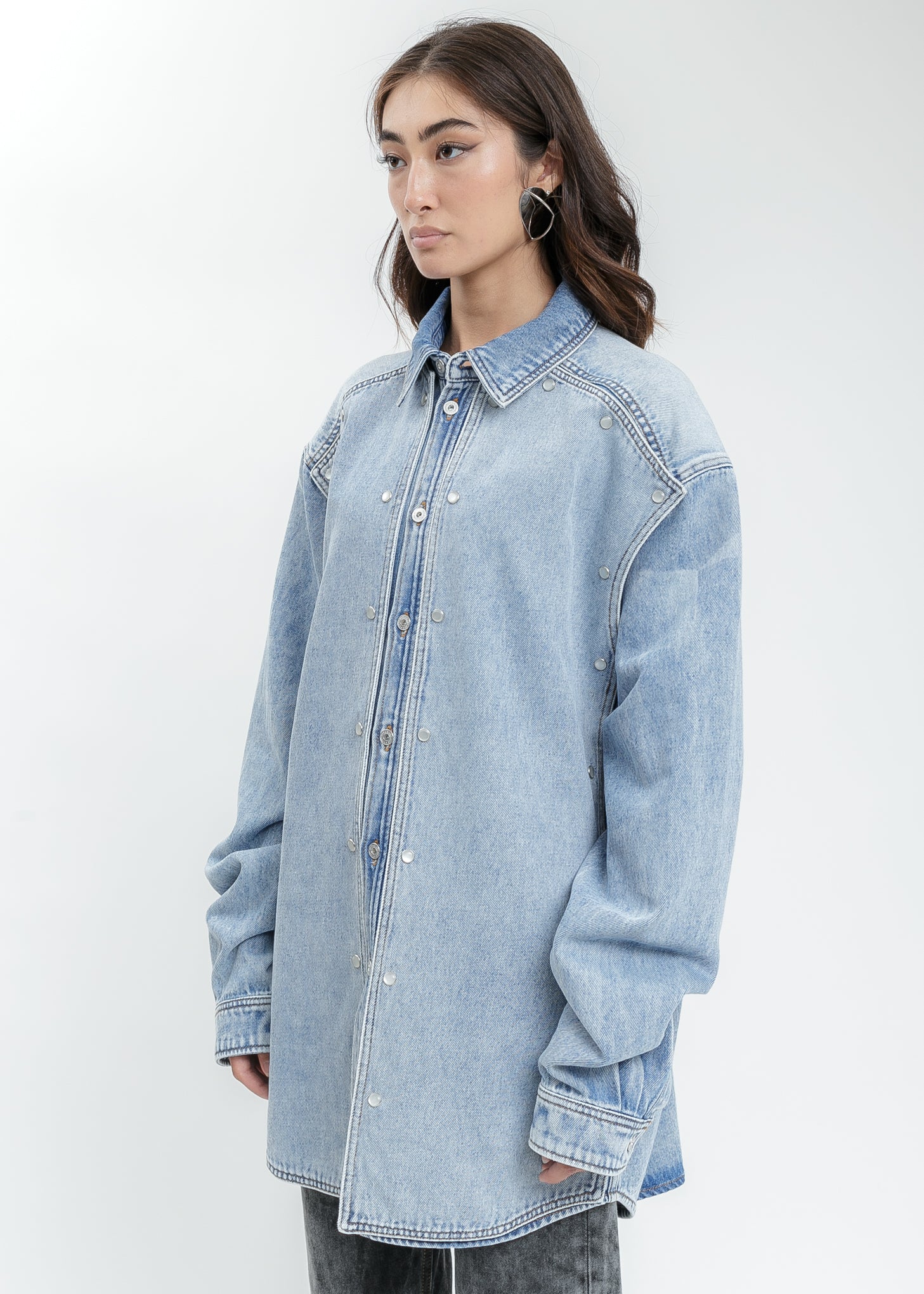 Ice Blue Snap Panel Denim Shirt - Image 4