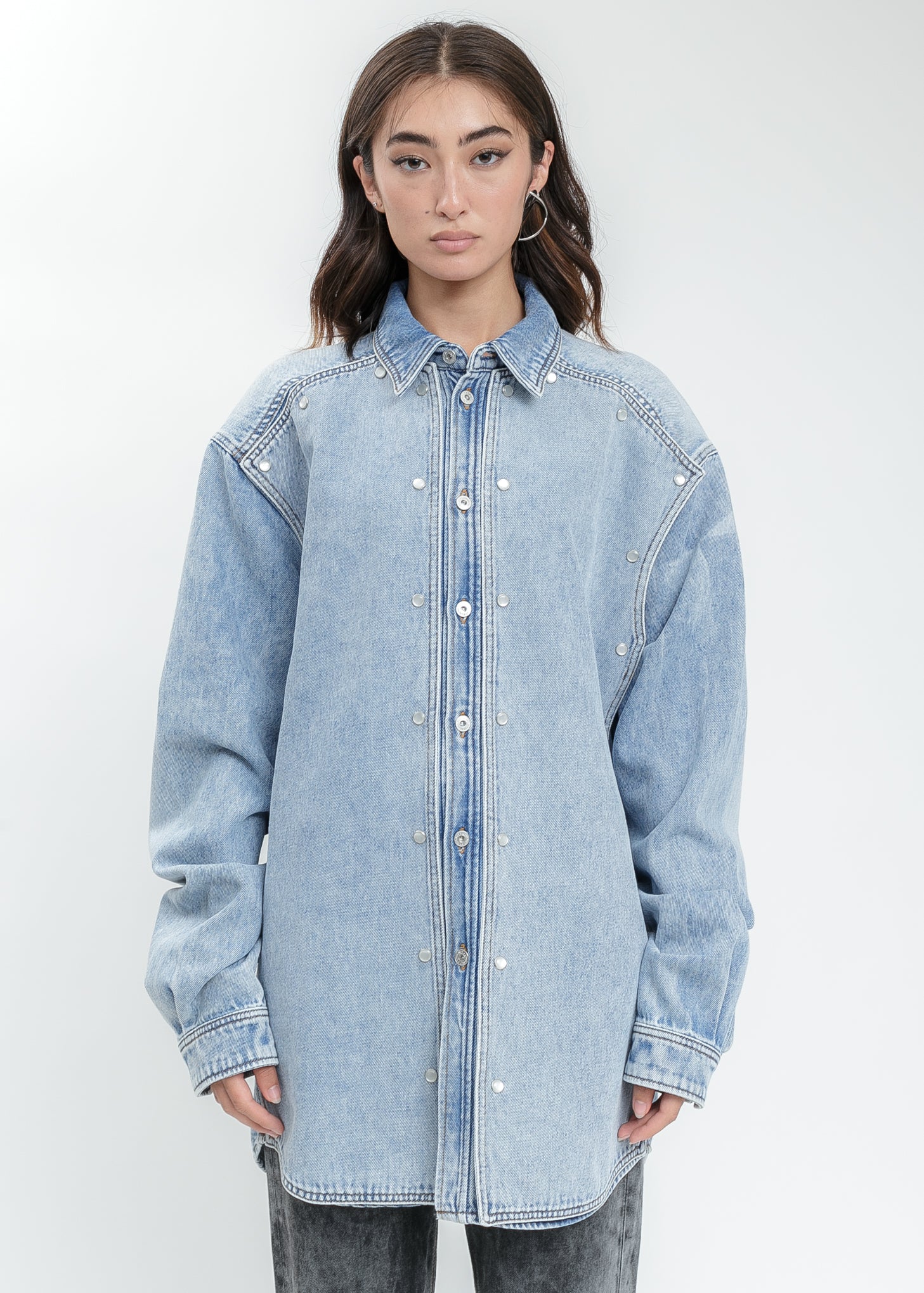 Ice Blue Snap Panel Denim Shirt - Image 6