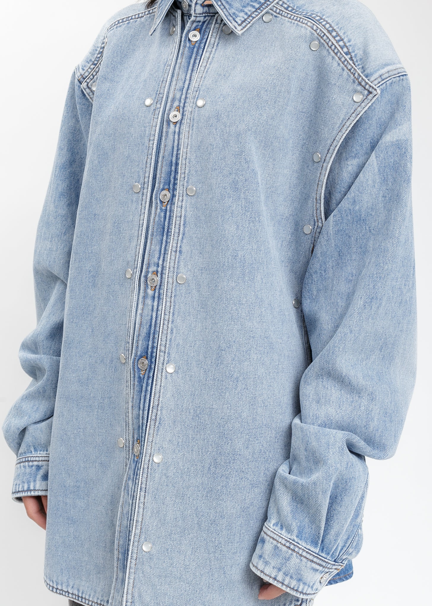 Ice Blue Snap Panel Denim Shirt - Image 7
