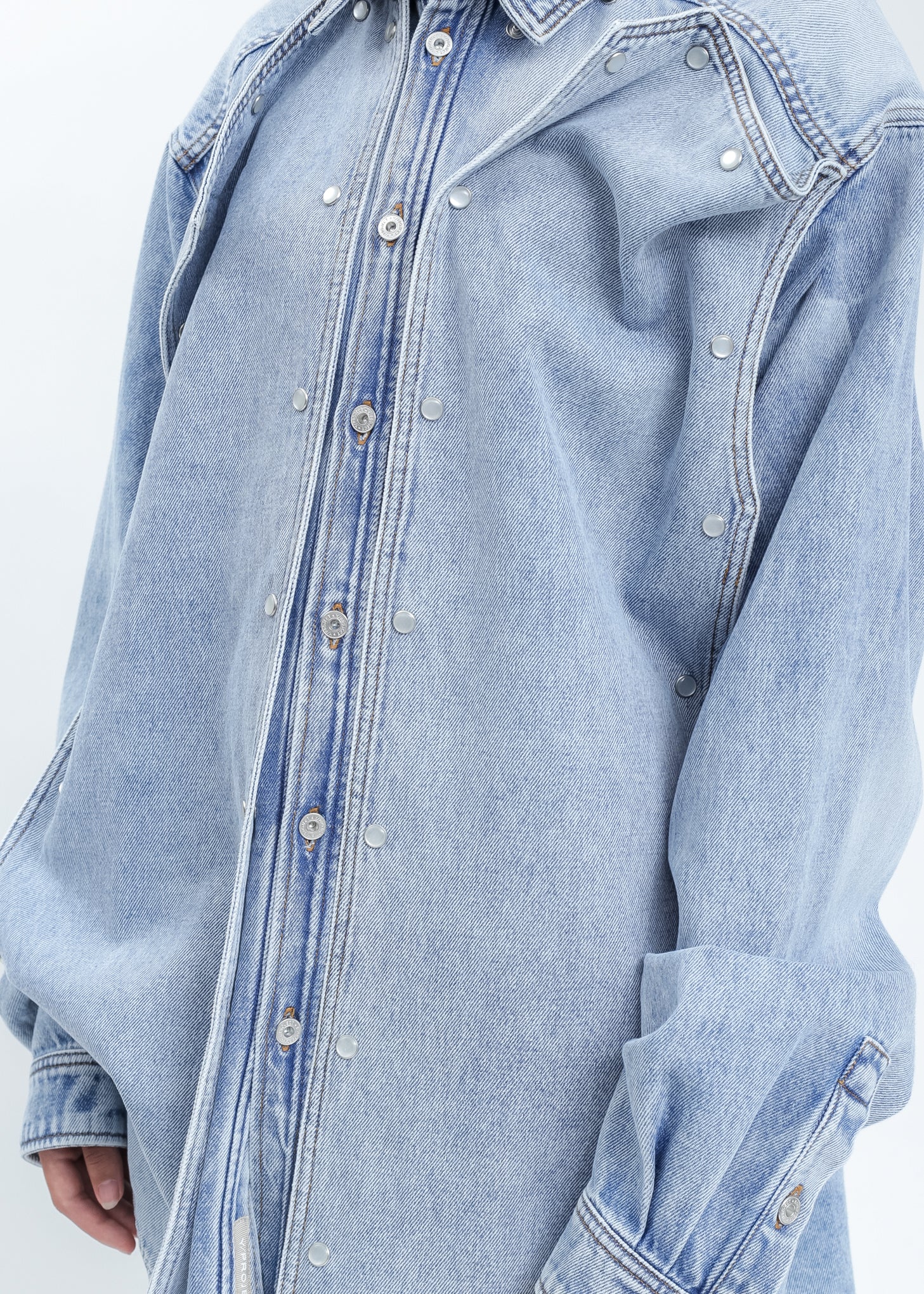 Ice Blue Snap Panel Denim Shirt - Image 8