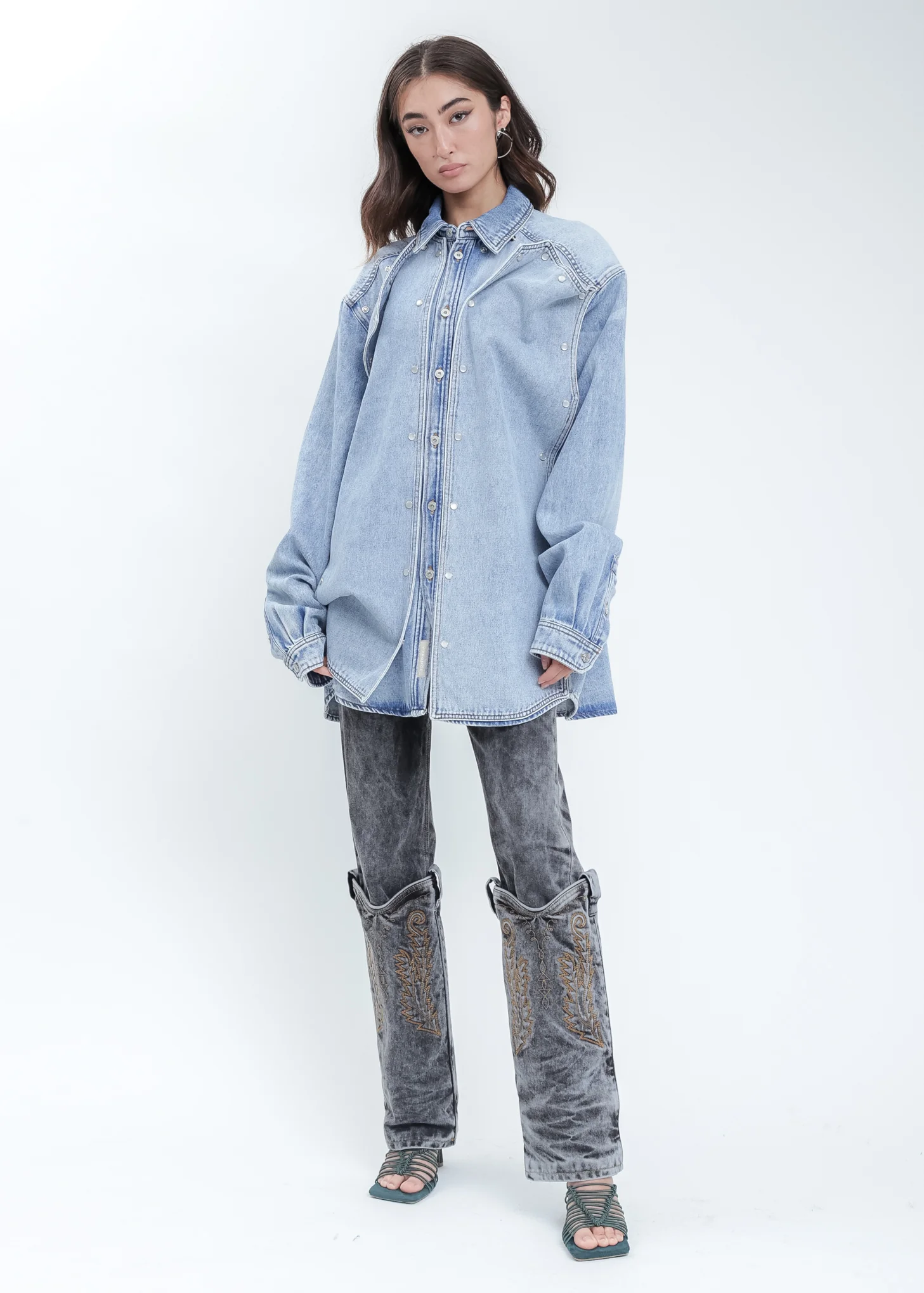 Ice Blue Snap Panel Denim Shirt - Image 9