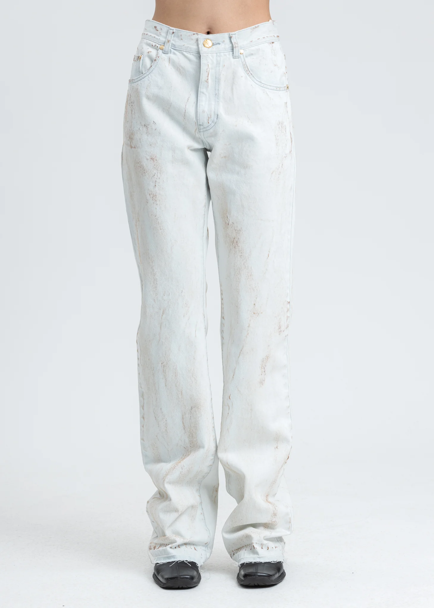 Ice Oil Coated Boots Cut Jeans