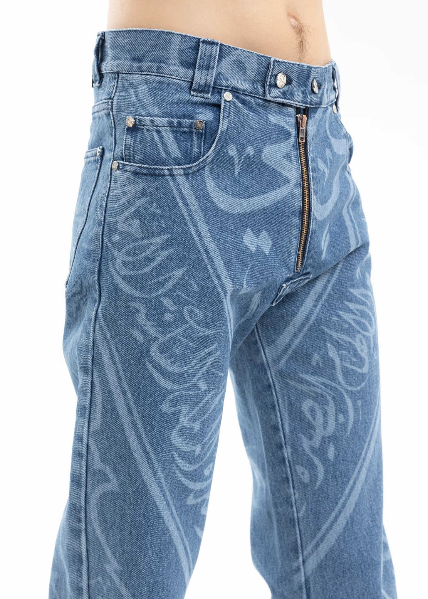 INDIGO 5 POCKET DENIM TROUSERS WITH PRINT - Image 4