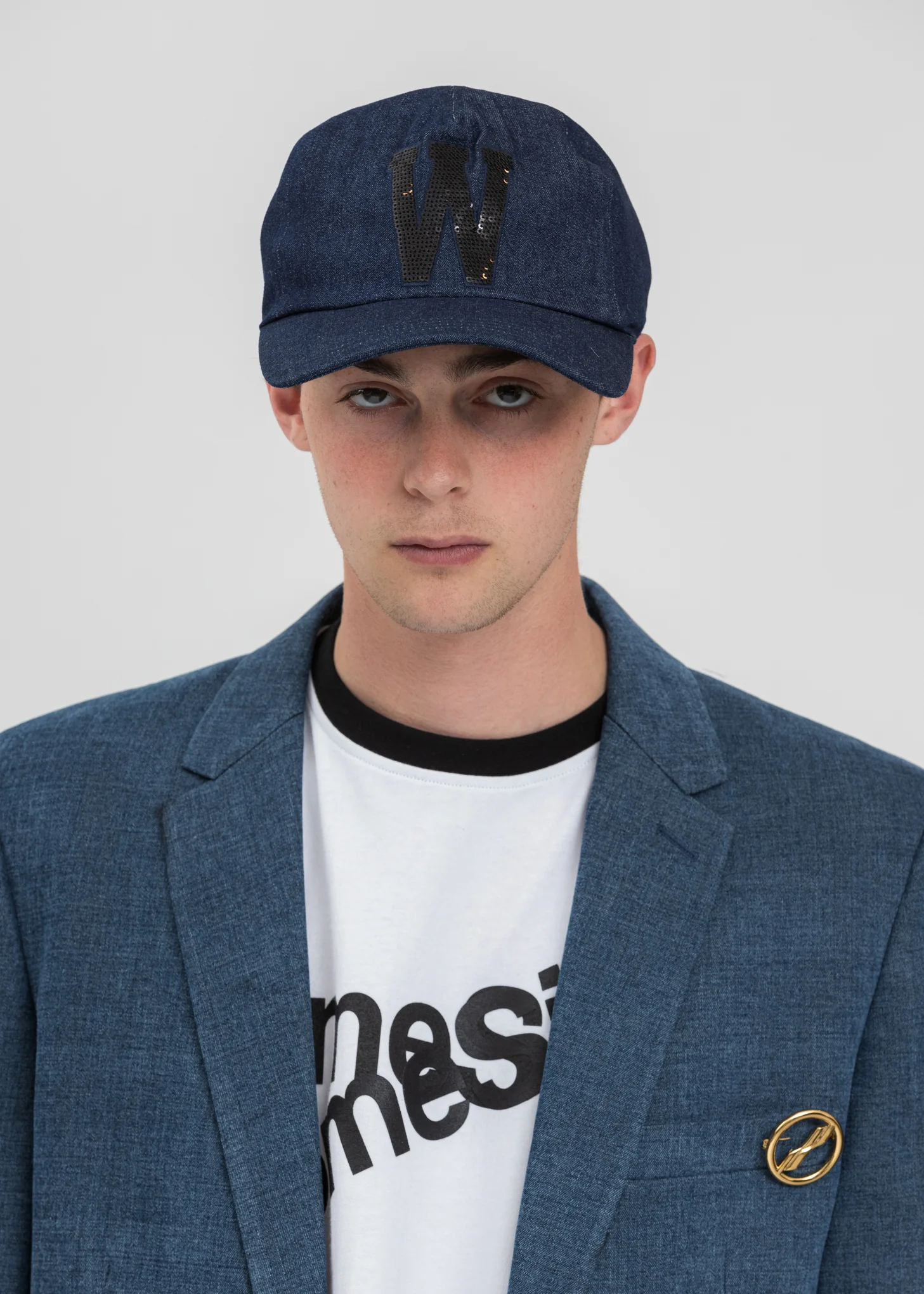 Indigo Blue Sequins Patch Embroidered Cap