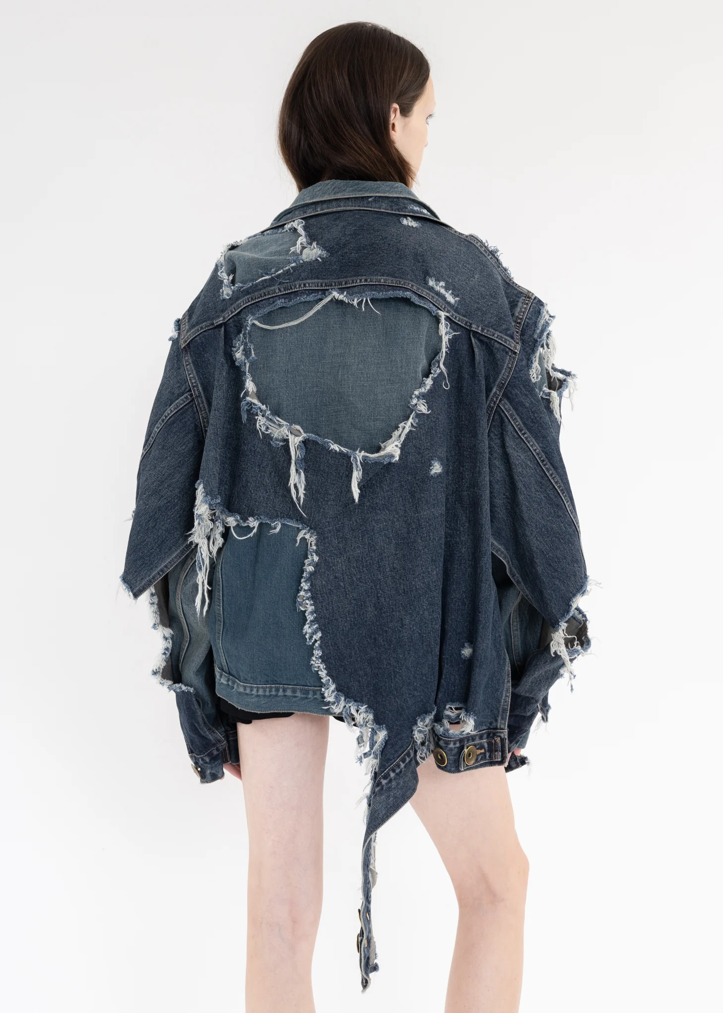 Indigo Damaged Layered Denim Jacket - Image 2