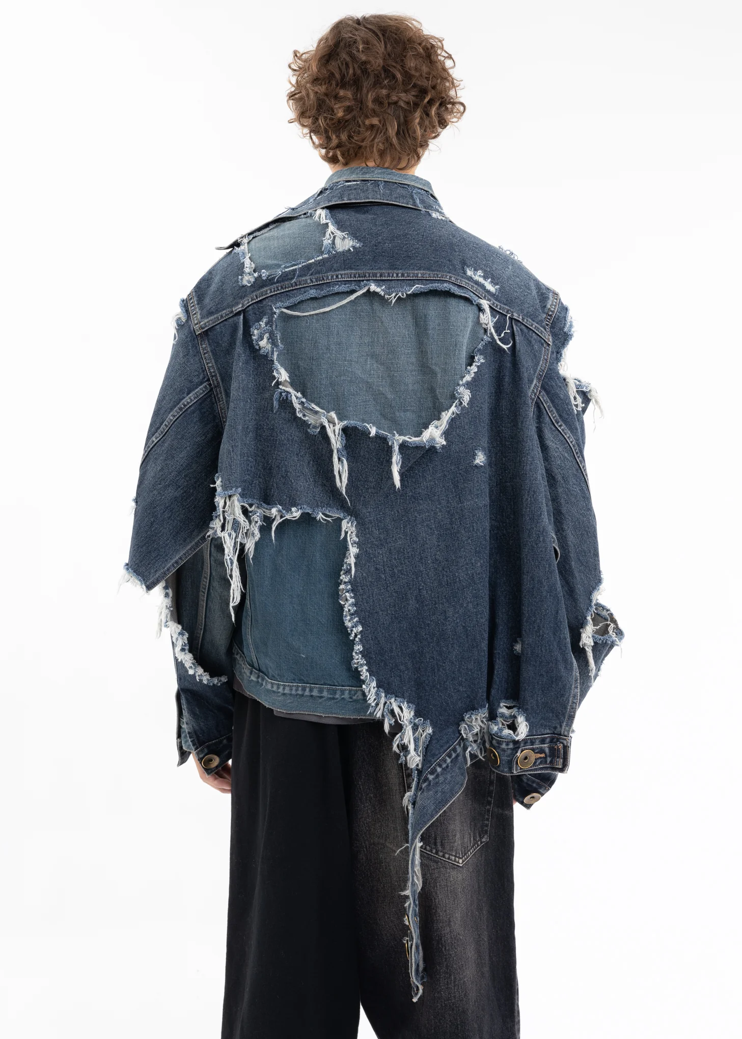 Indigo Damaged Layered Denim Jacket - Image 2