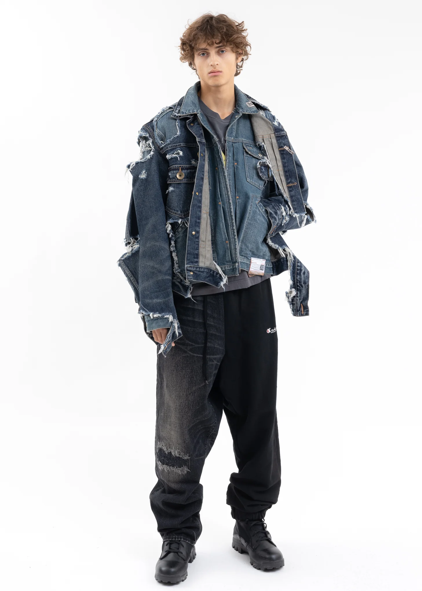 Indigo Damaged Layered Denim Jacket - Image 6