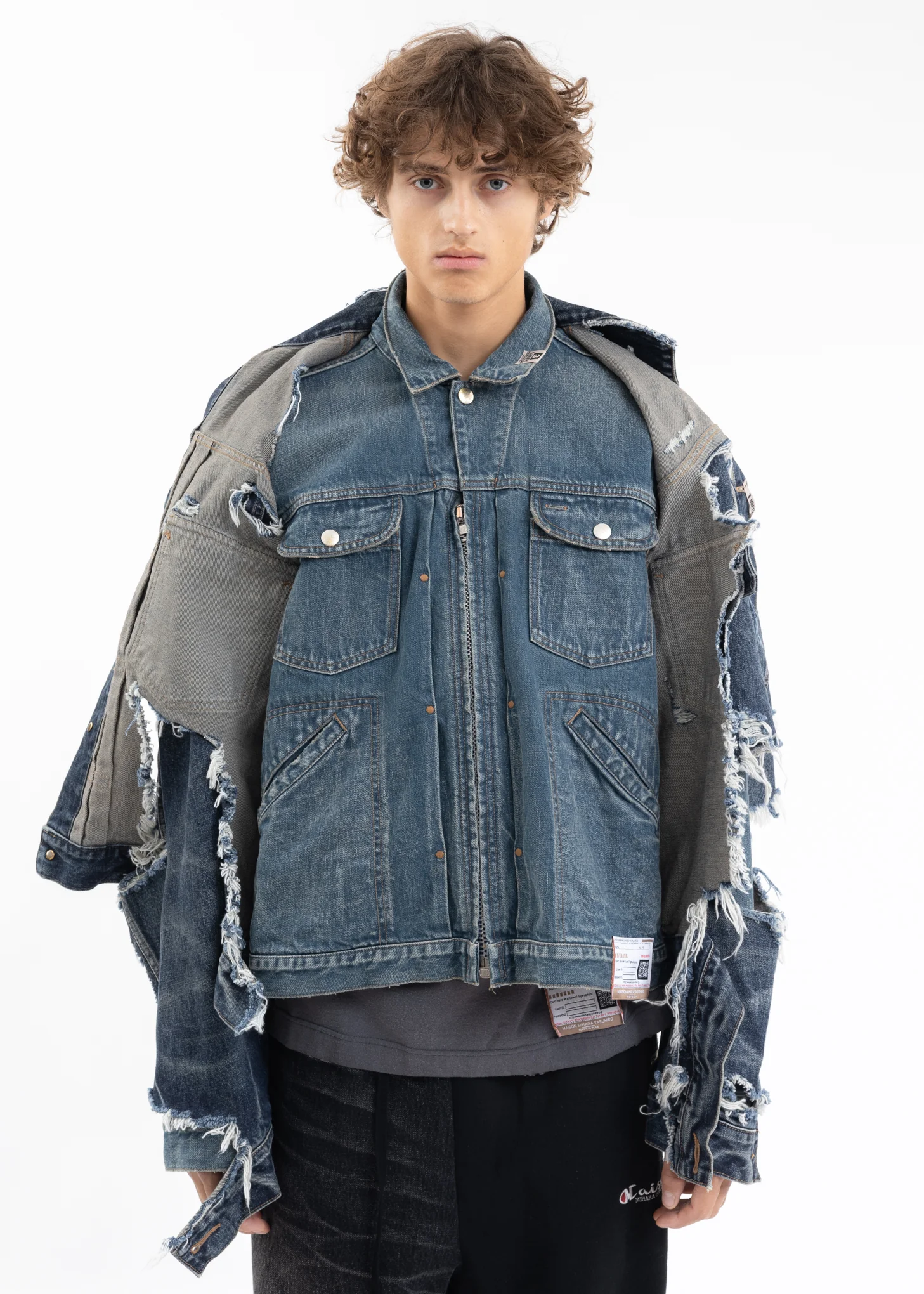 Indigo Damaged Layered Denim Jacket - Image 8
