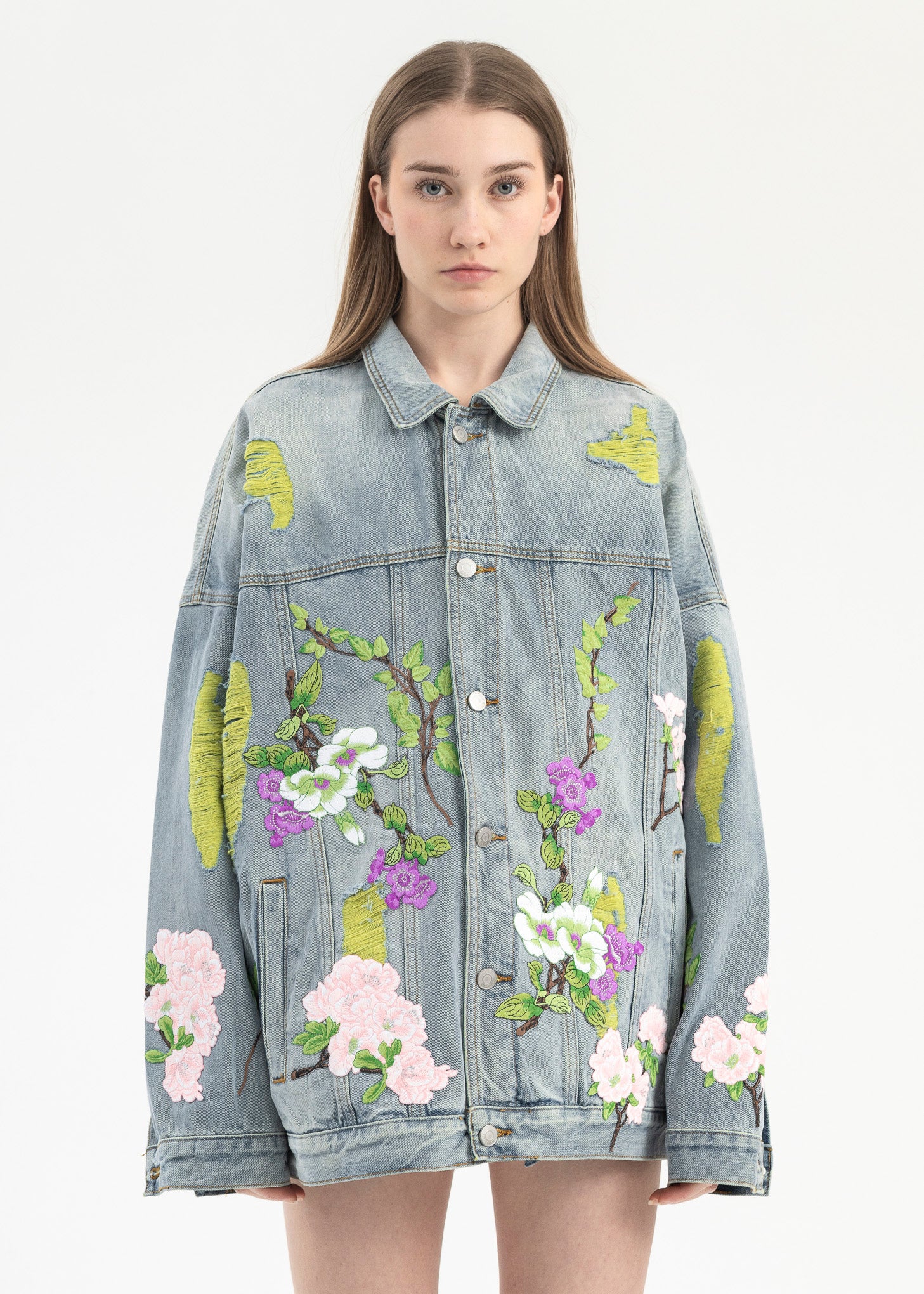INDIGO EMBROIDERY PATCHWORK DENIM JACKET